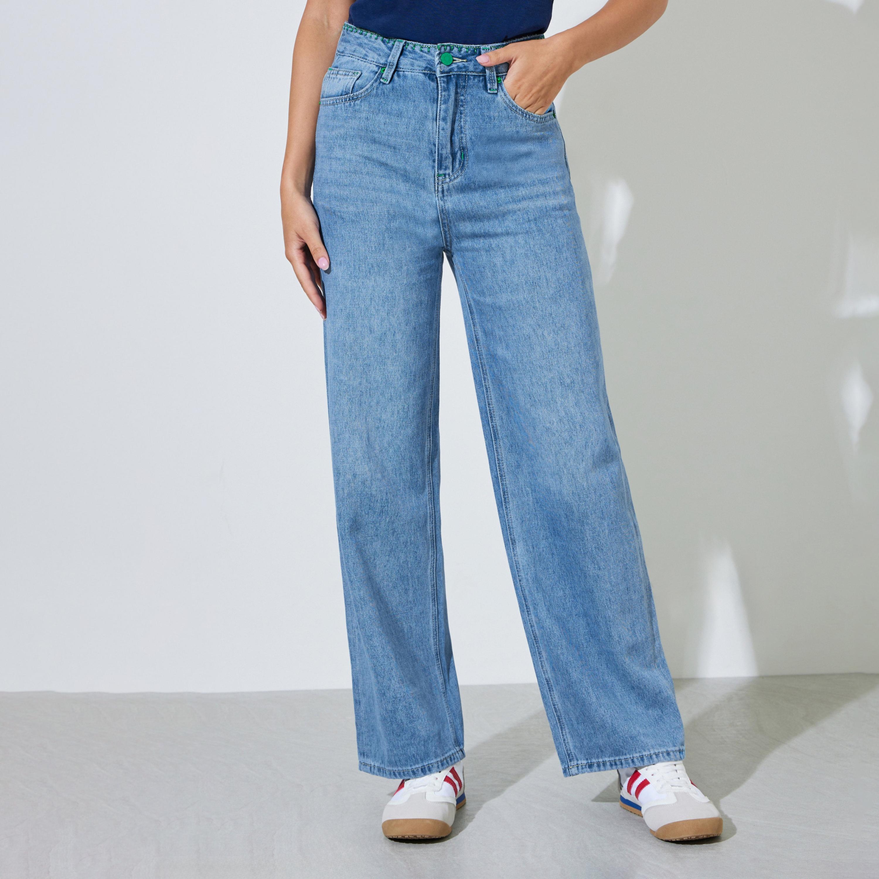 Styli Blue Whisker Wide Leg Jeans with Pocket-women-clothing-jeans-image-1