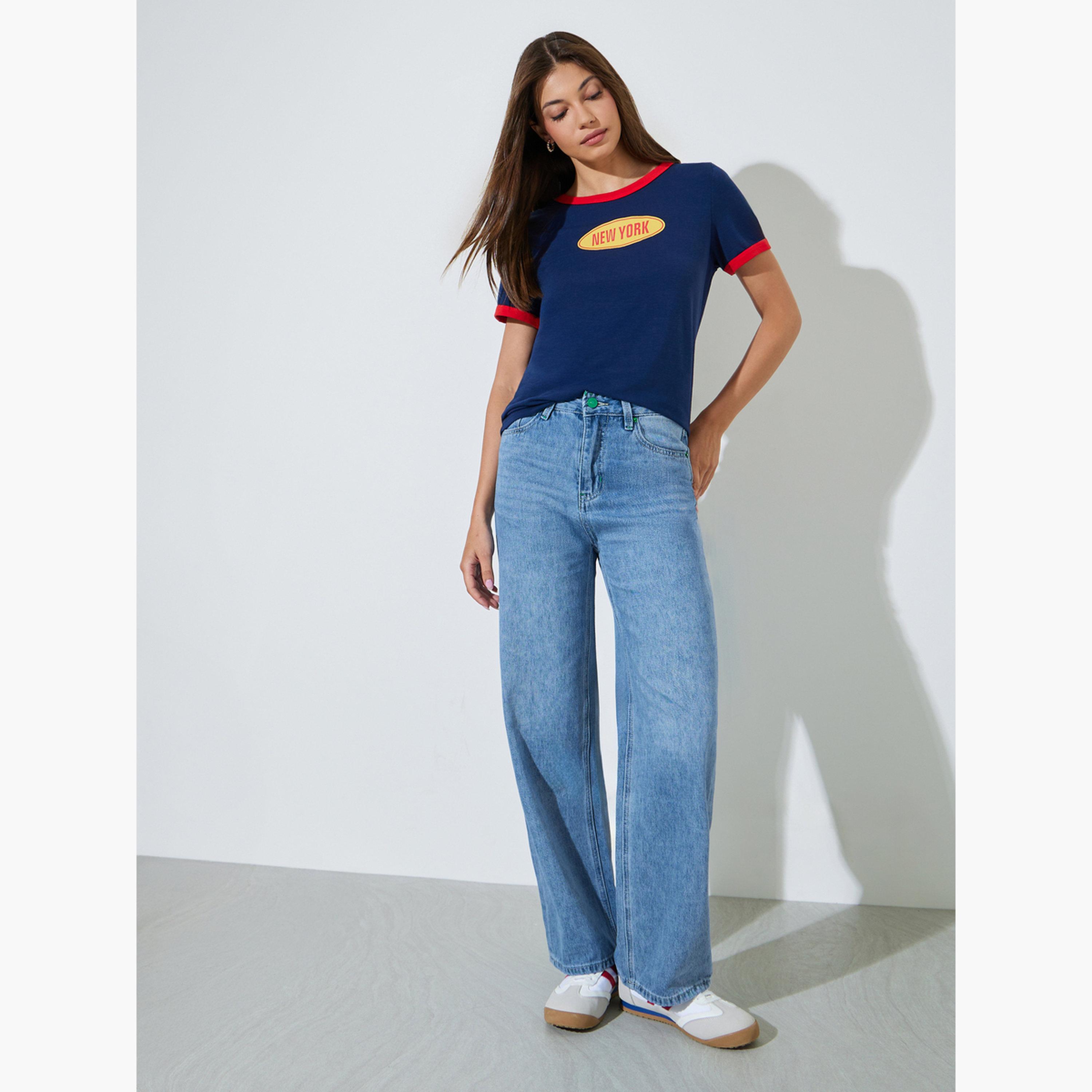 Styli Blue Whisker Wide Leg Jeans with Pocket-women-clothing-jeans-image-2