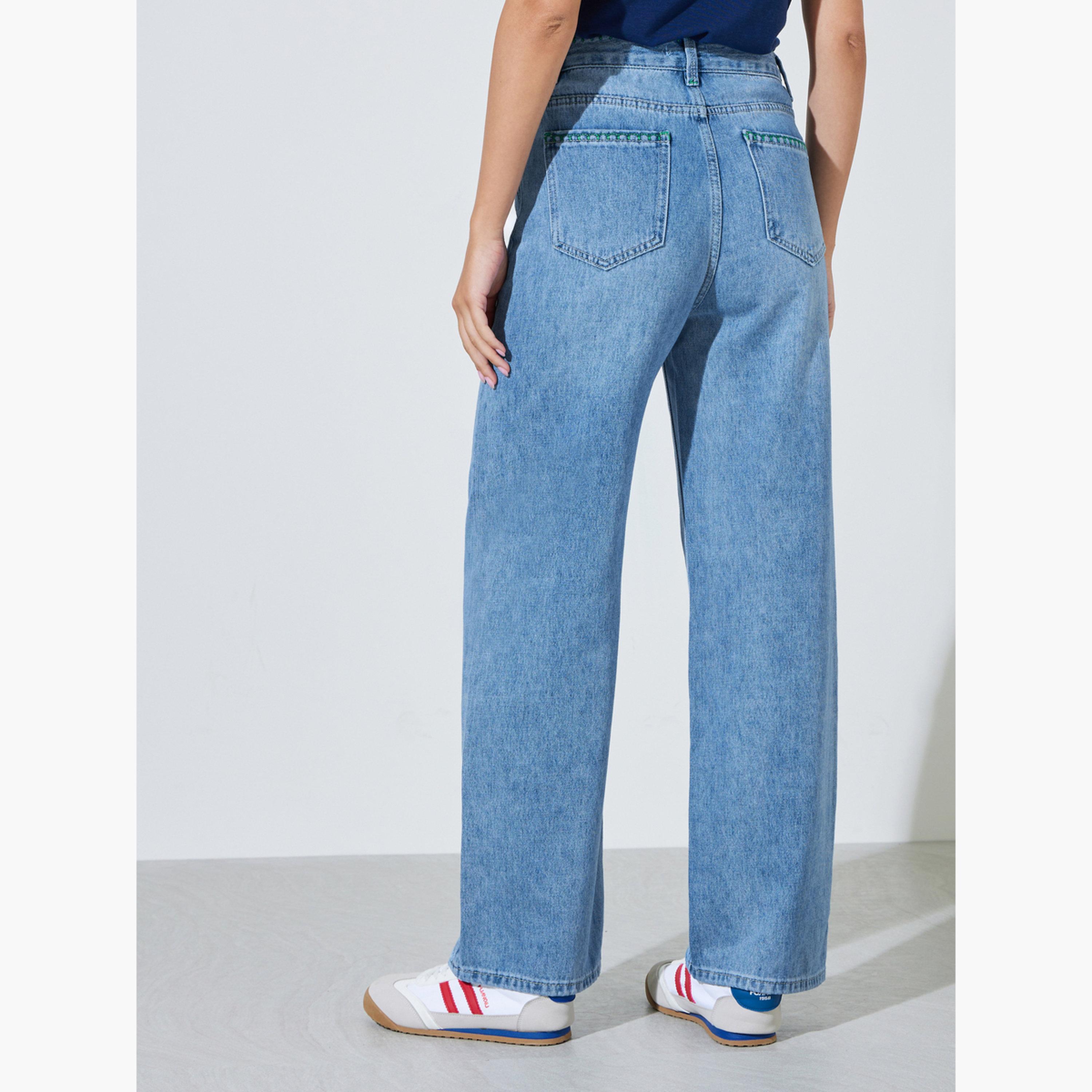 Styli Blue Whisker Wide Leg Jeans with Pocket-women-clothing-jeans-image-4
