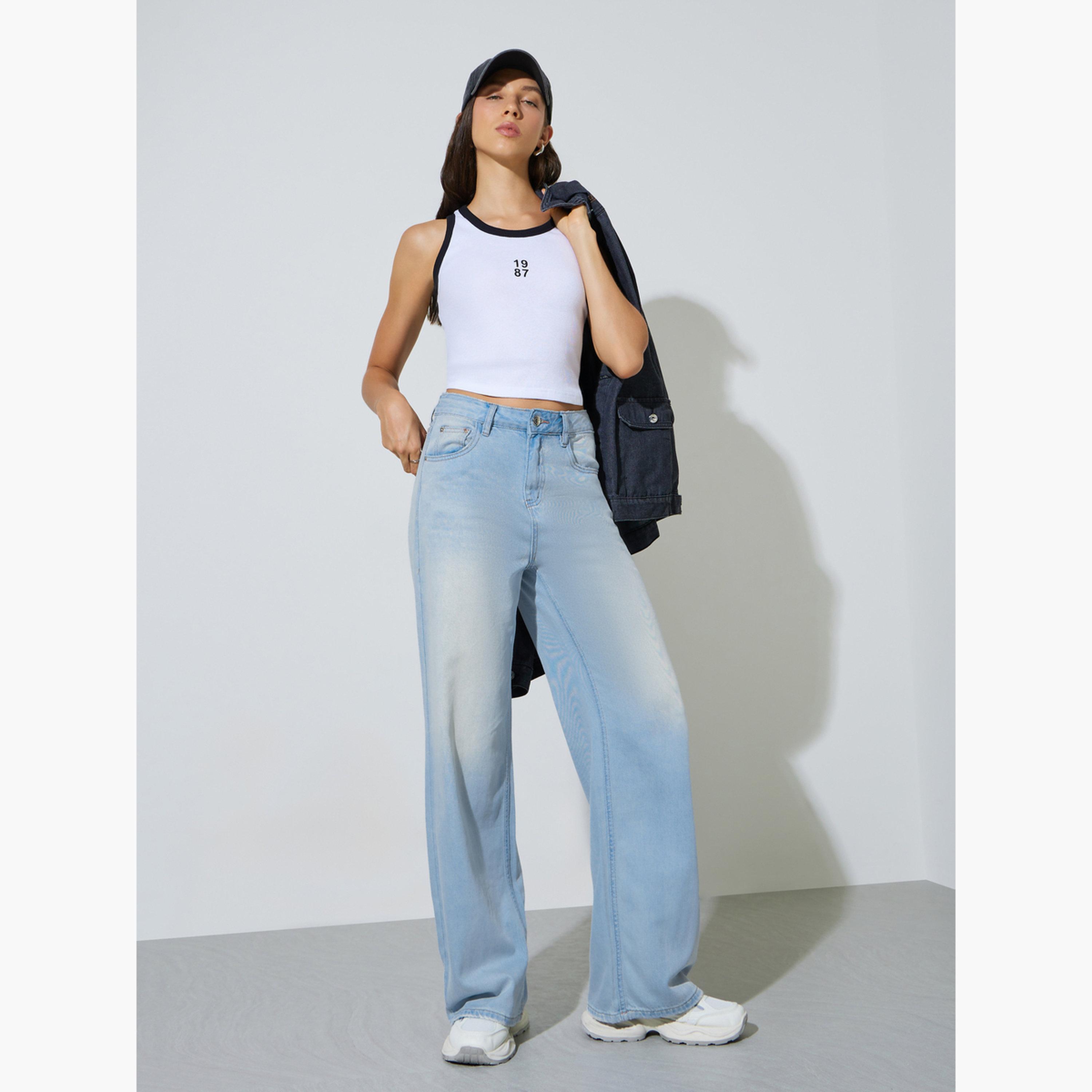 Styli Blue Faded Wide Leg Jeans with Pocket-women-clothing-jeans-image-2
