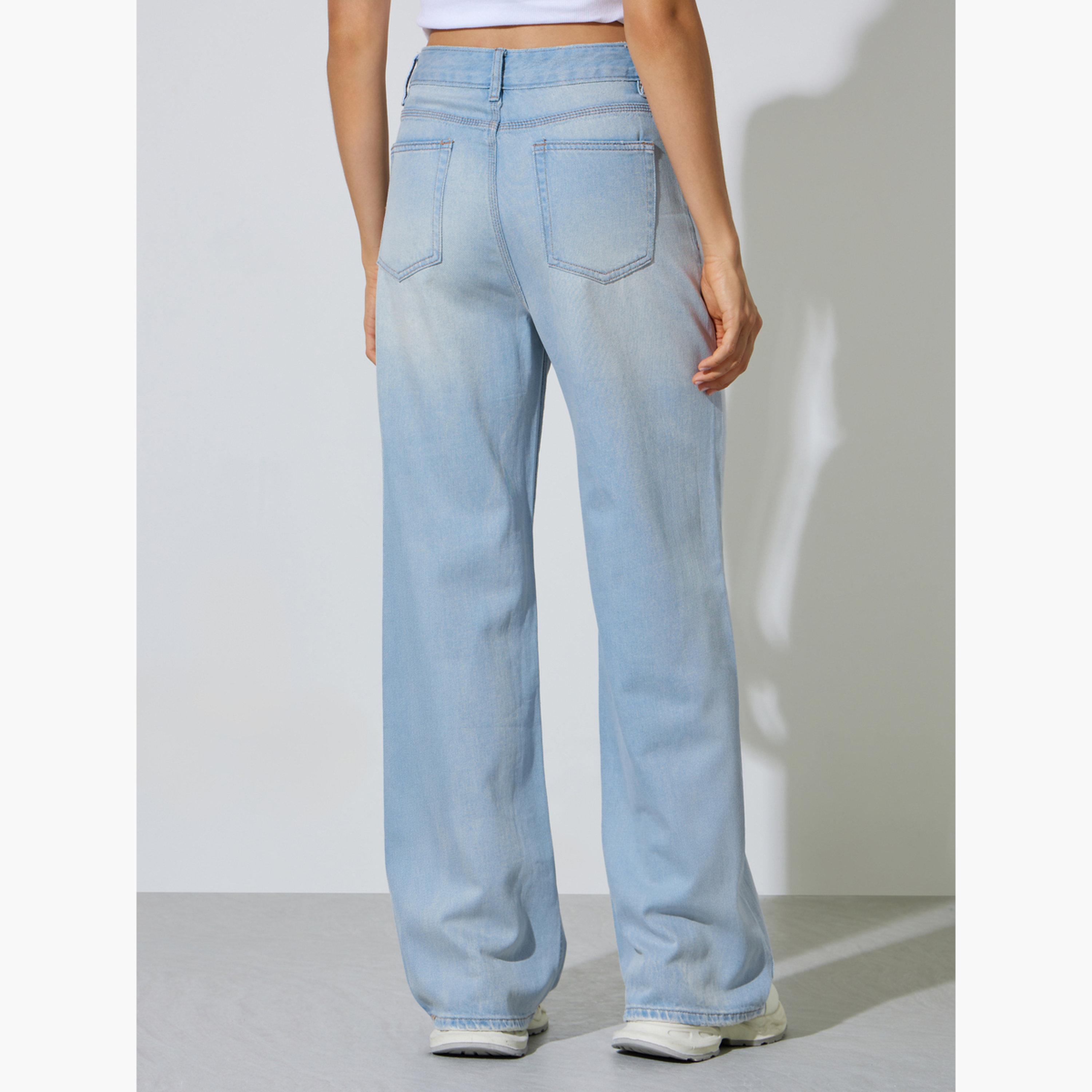 Styli Blue Faded Wide Leg Jeans with Pocket-women-clothing-jeans-image-4