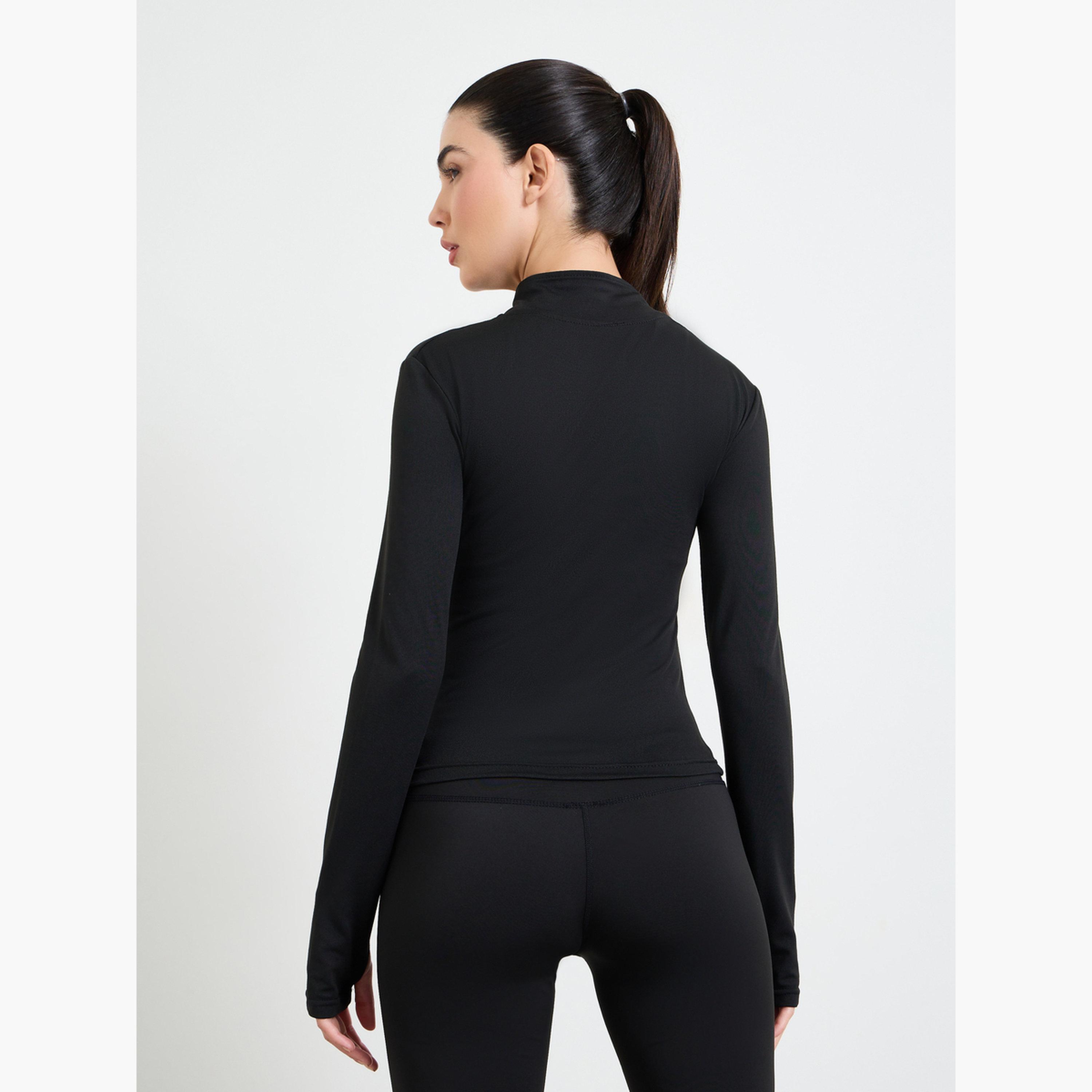 Styli Black Basic Thumbhole Detail Zip Up Jacket-sports-women-clothing-coatsandjackets-jackets-image-4
