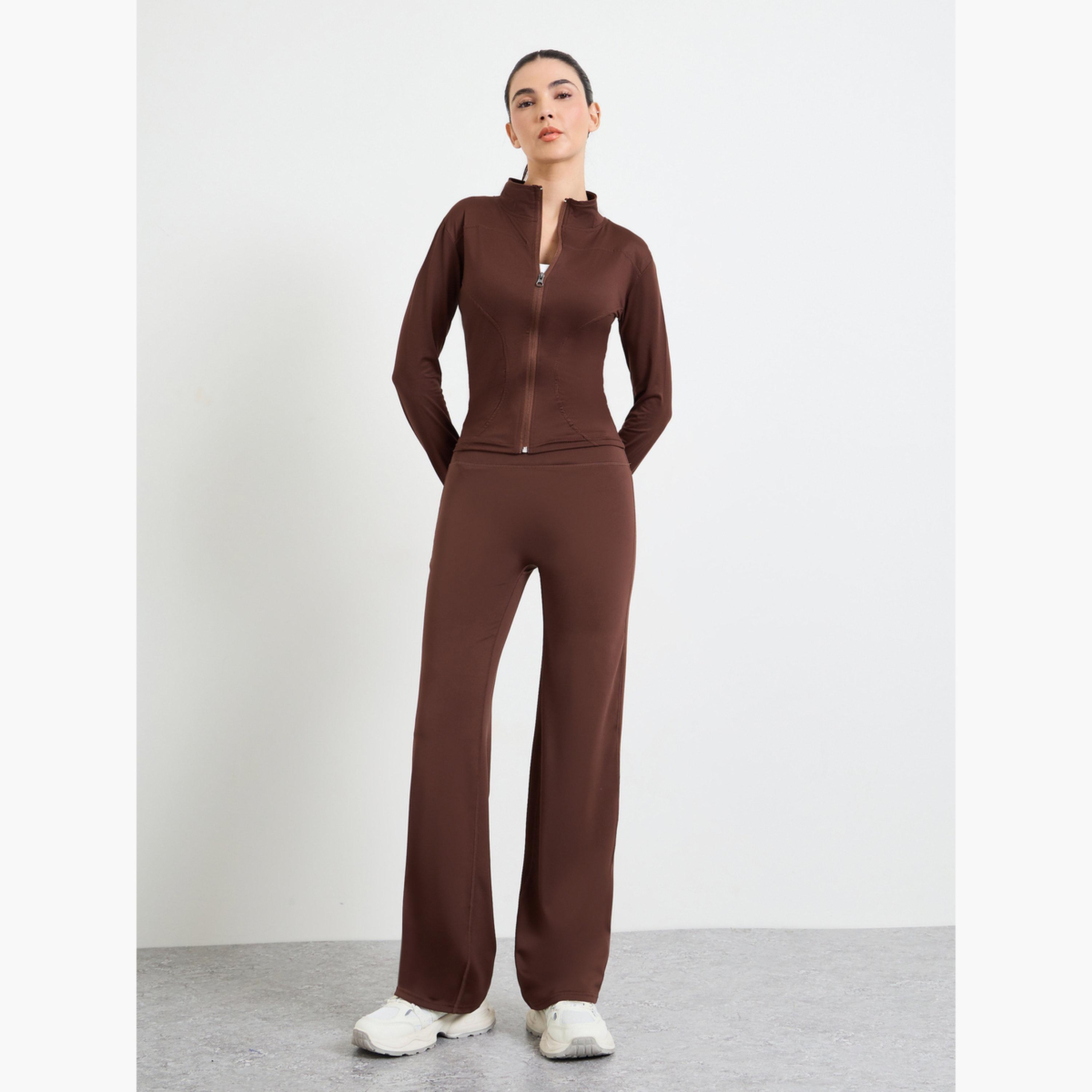 Styli Brown Basic Thumbhole Detail Zip Up Jacket-sports-women-clothing-coatsandjackets-jackets-image-2