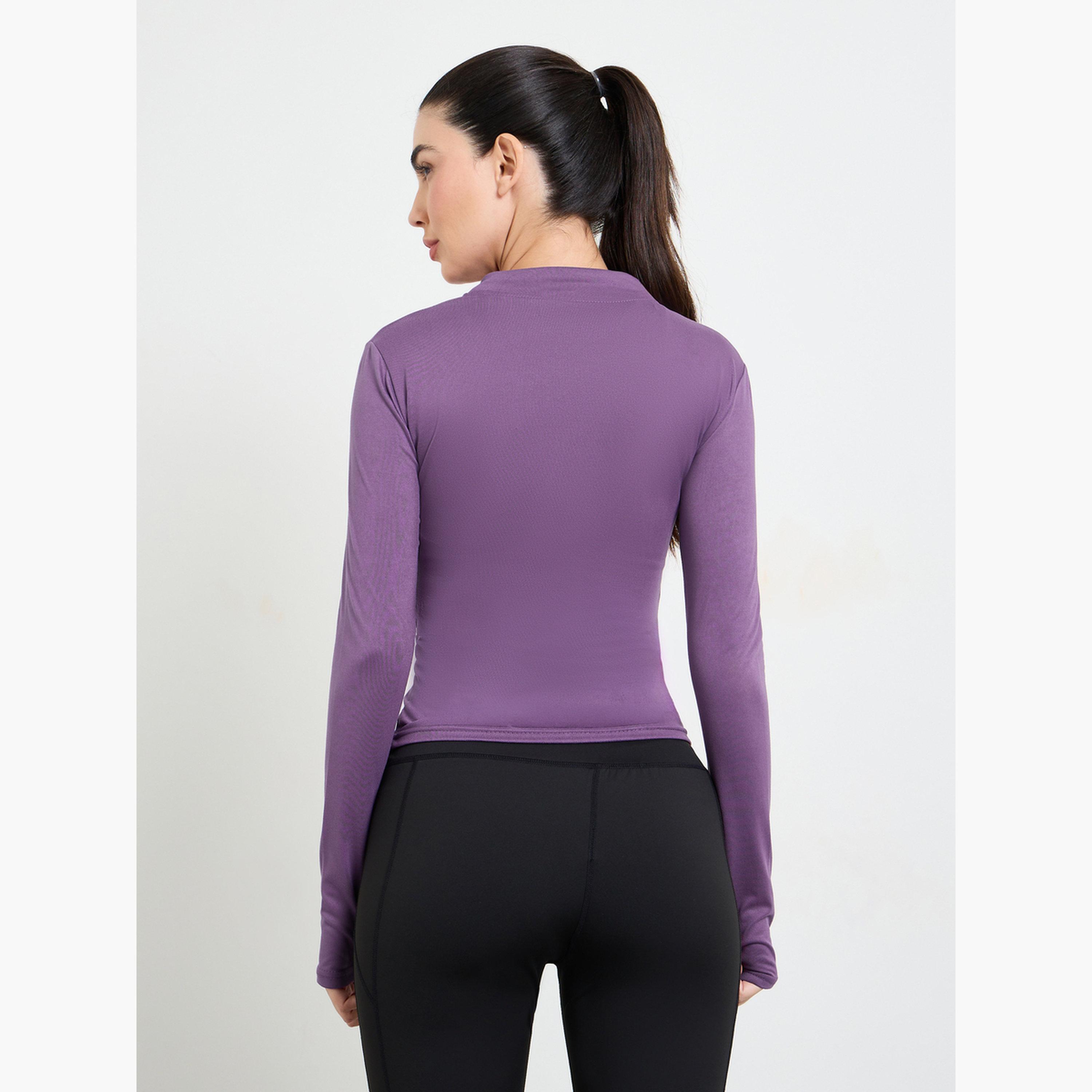 Styli Purple Basic Thumbhole Detail Zip Up Jacket-sports-women-clothing-coatsandjackets-jackets-image-3