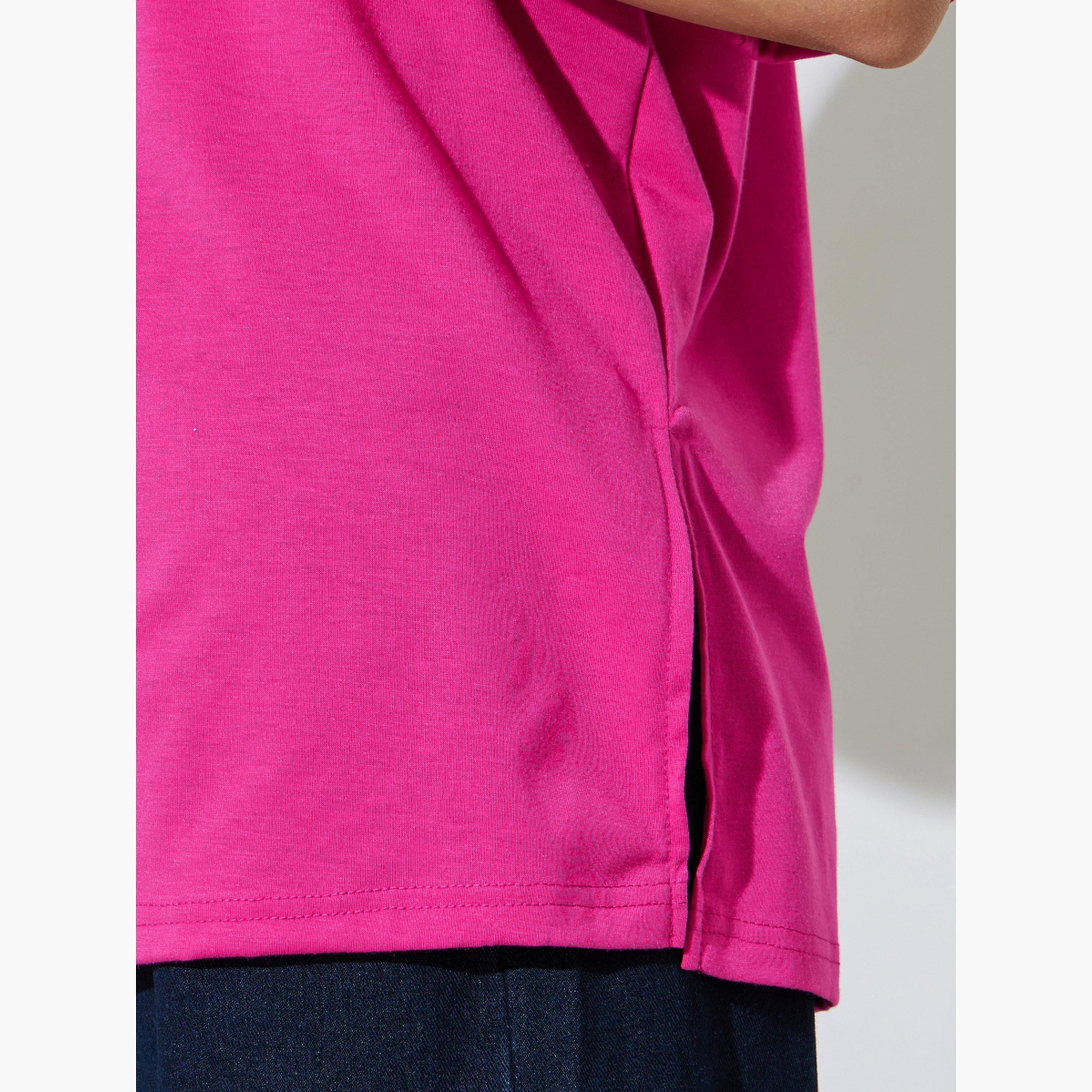 تيشيرت واسع وردي بفتحة جانبية-women-clothing-tshirts-image-5