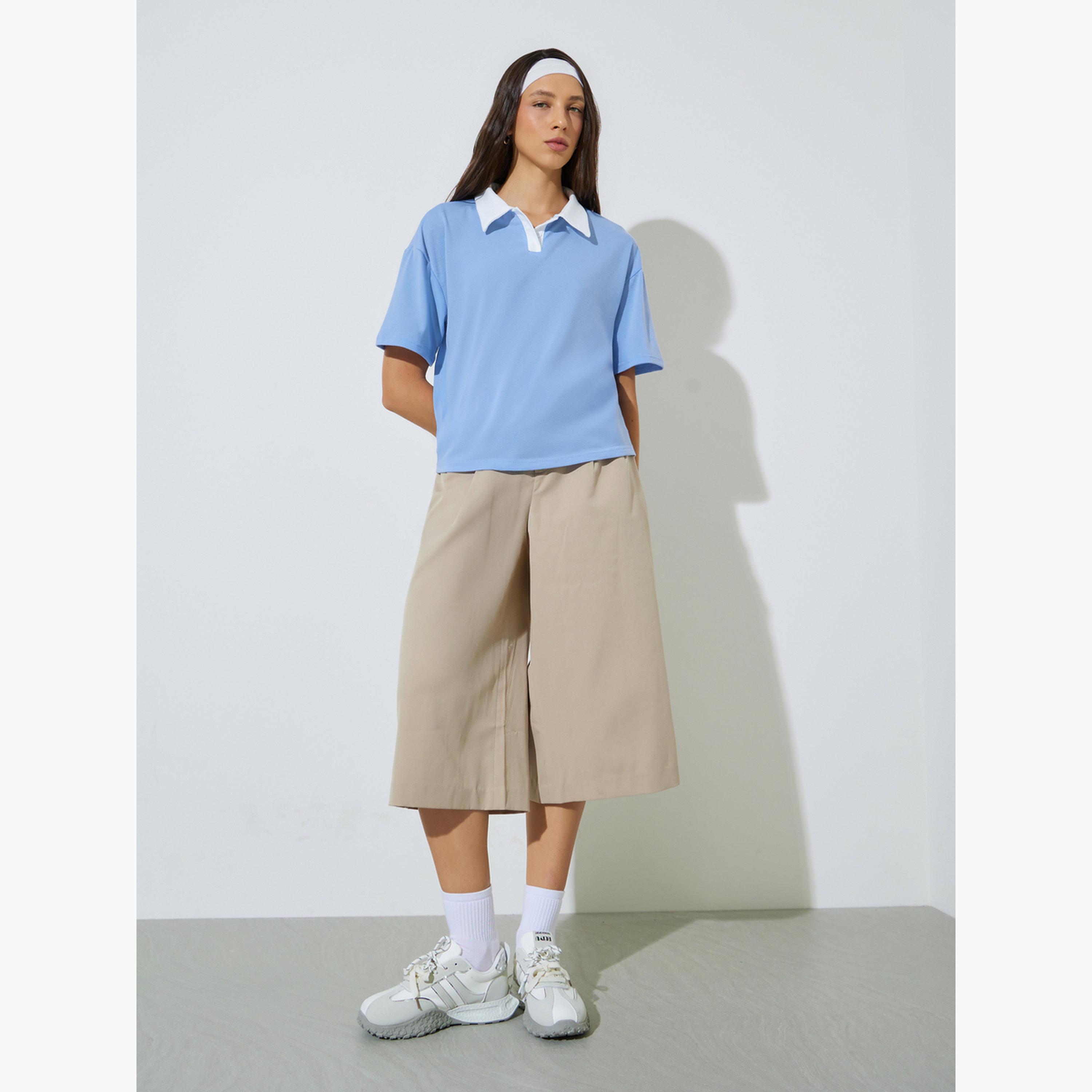 تيشيرت بولو بقصة عادية وأطراف متباينة-women-clothing-tshirts-image-2