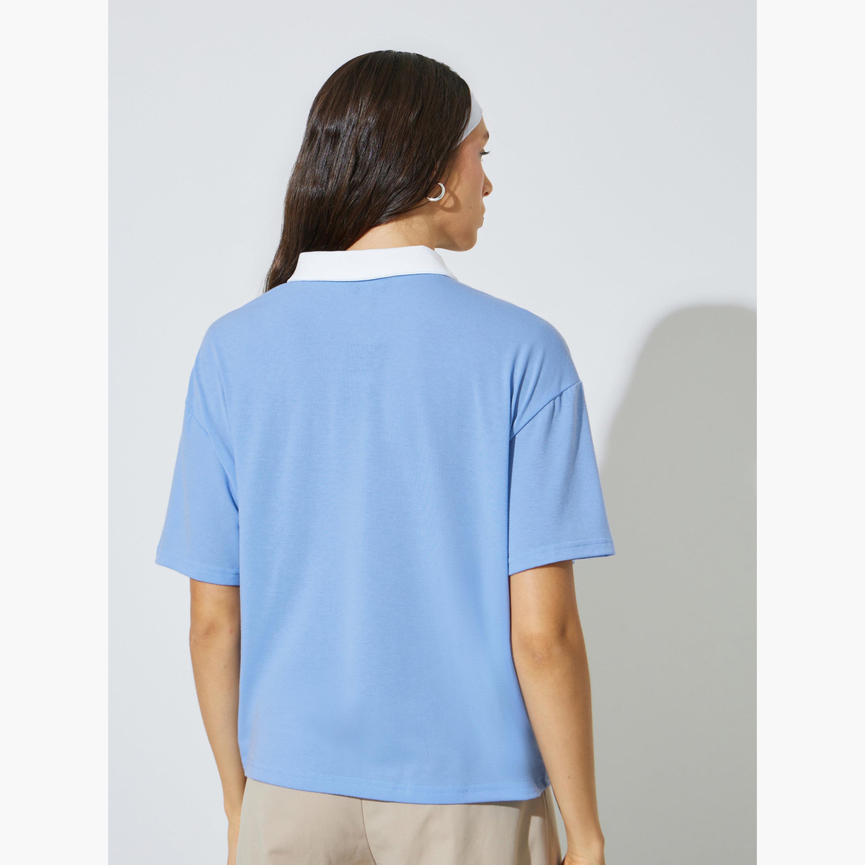 تيشيرت بولو بقصة عادية وأطراف متباينة-women-clothing-tshirts-image-4