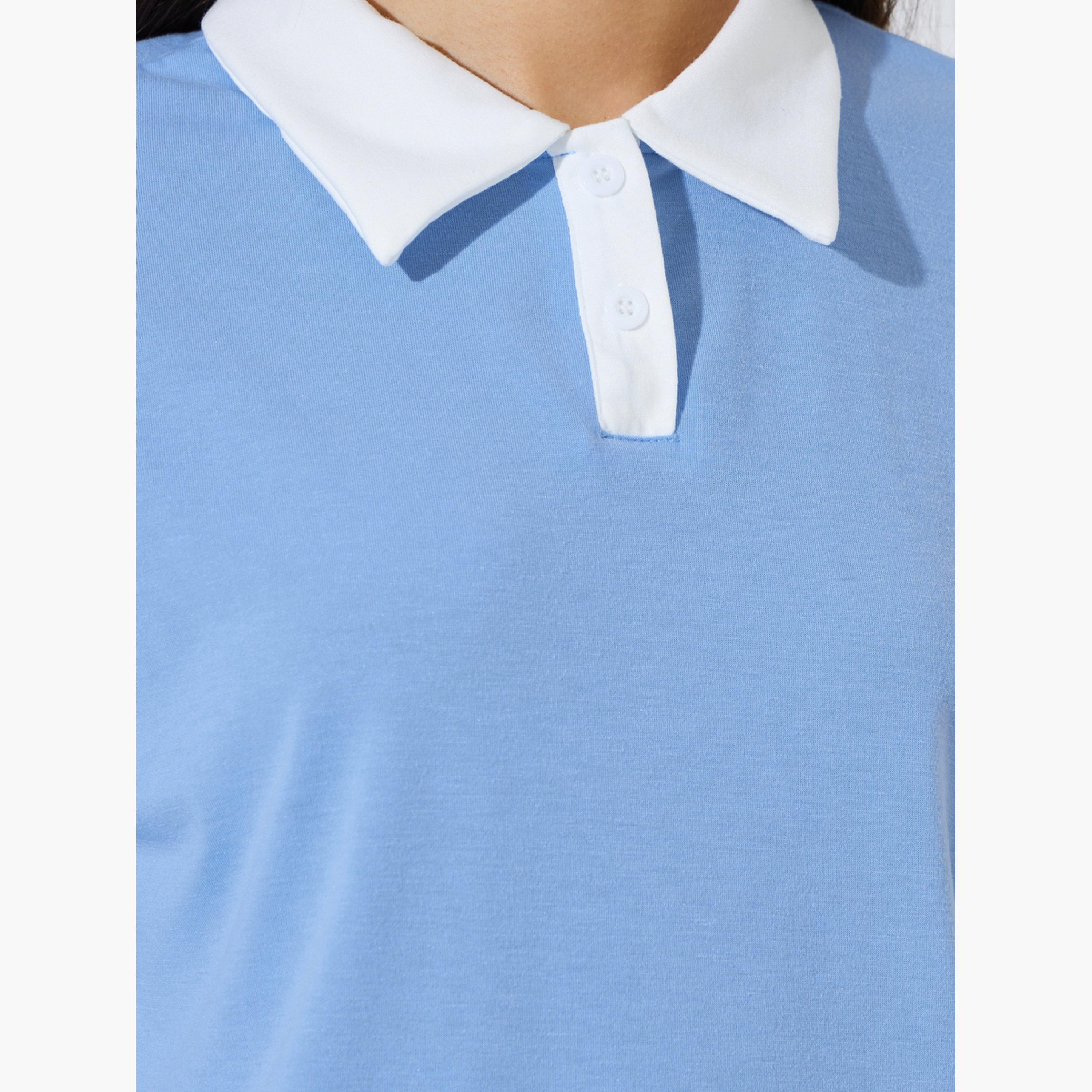 تيشيرت بولو بقصة عادية وأطراف متباينة-women-clothing-tshirts-image-5