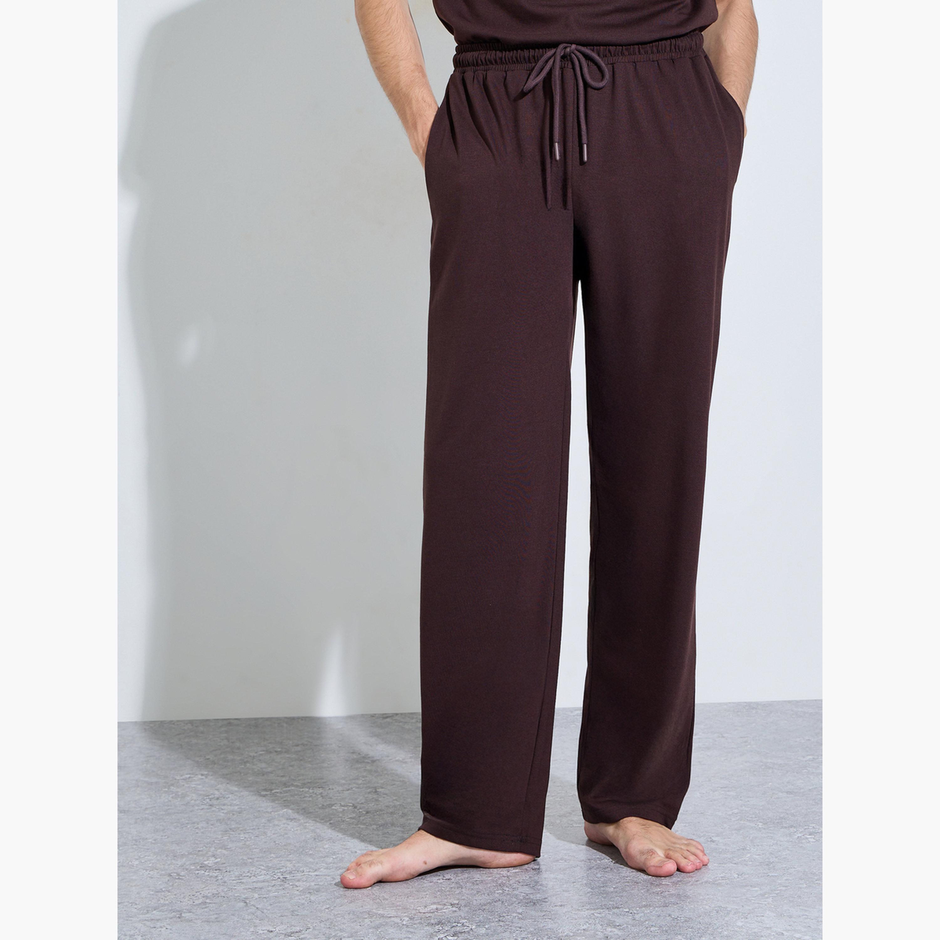 Styli Men Brown Slogan Print Top and Solid Pants Pyjama Set-men-clothing-nightwear-sets-image-4