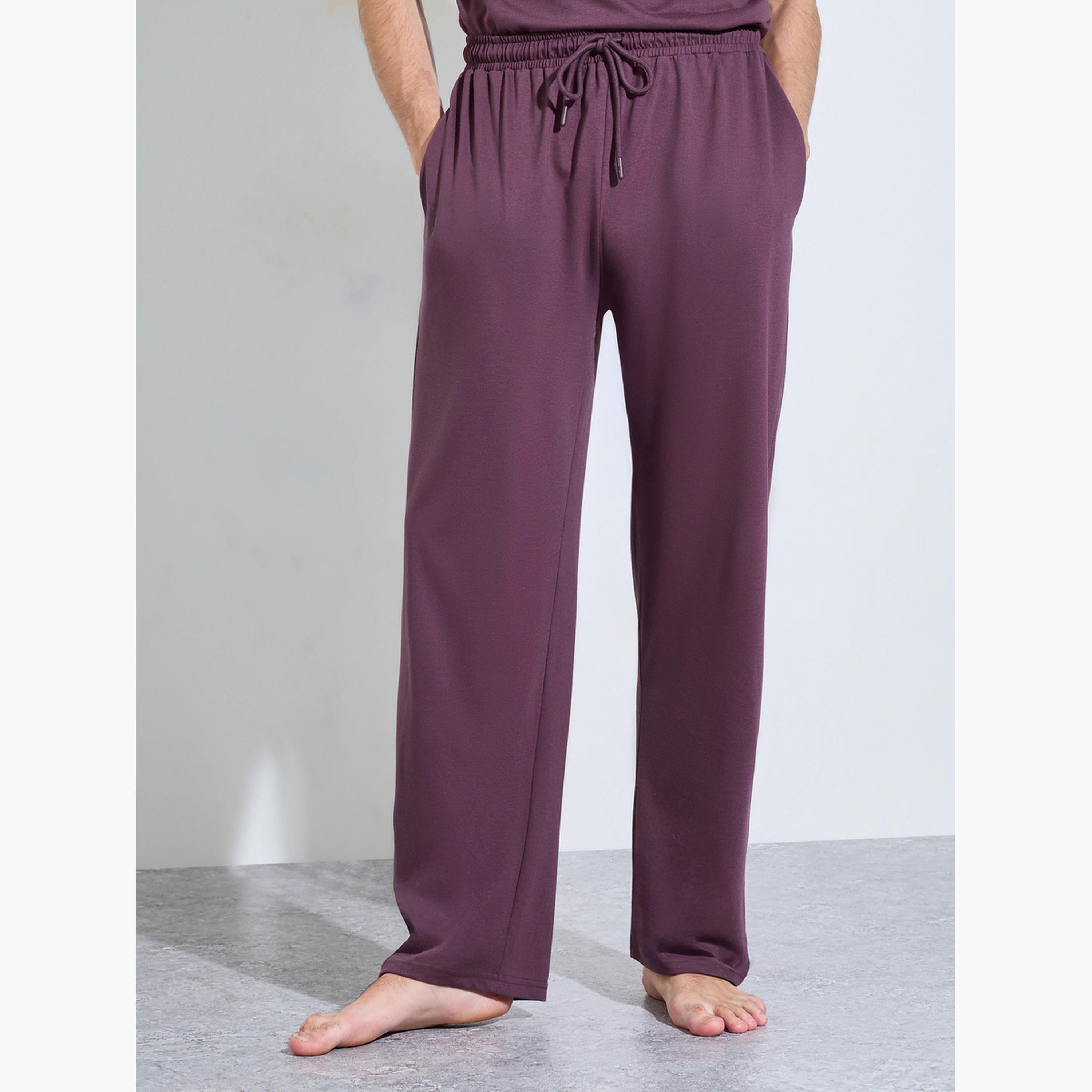 Styli Men Purple Slogan Print Top and Solid Pants Pyjama Set-men-clothing-nightwear-sets-image-5