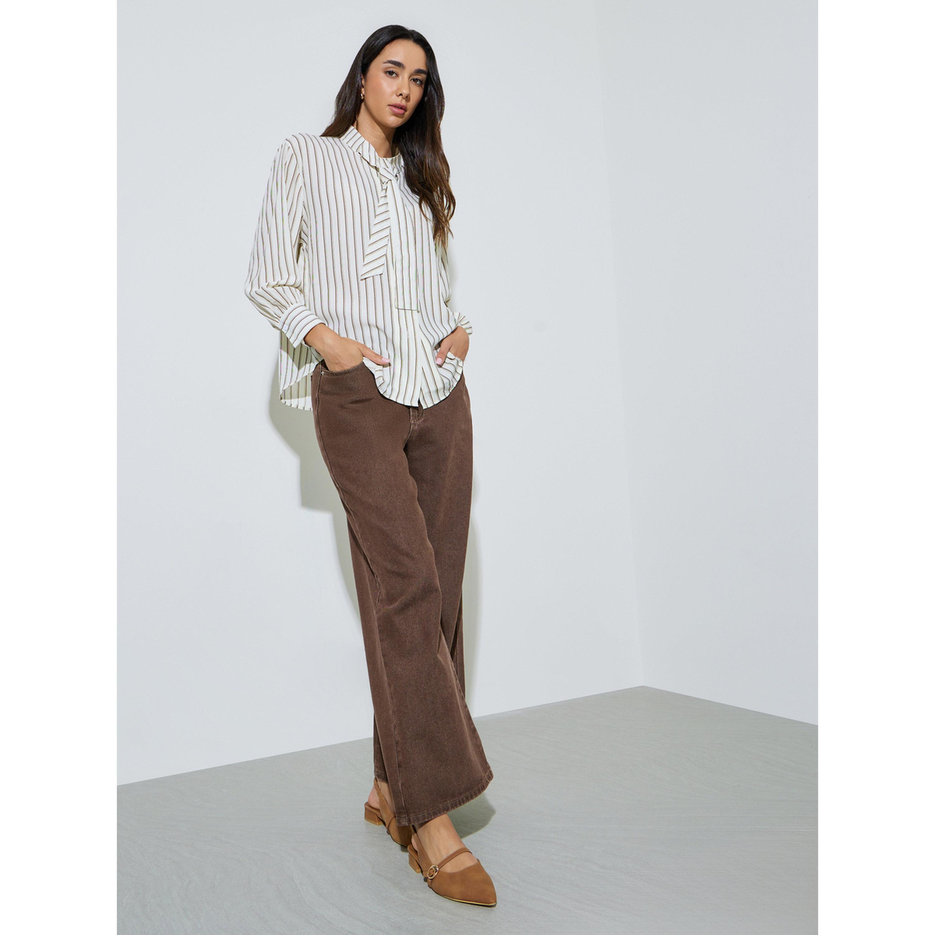 Styli Multi-Color Striped Long Sleeve Blouse with Tie-Neck Detail-women-clothing-shirtsandblouses-blouses-image-2