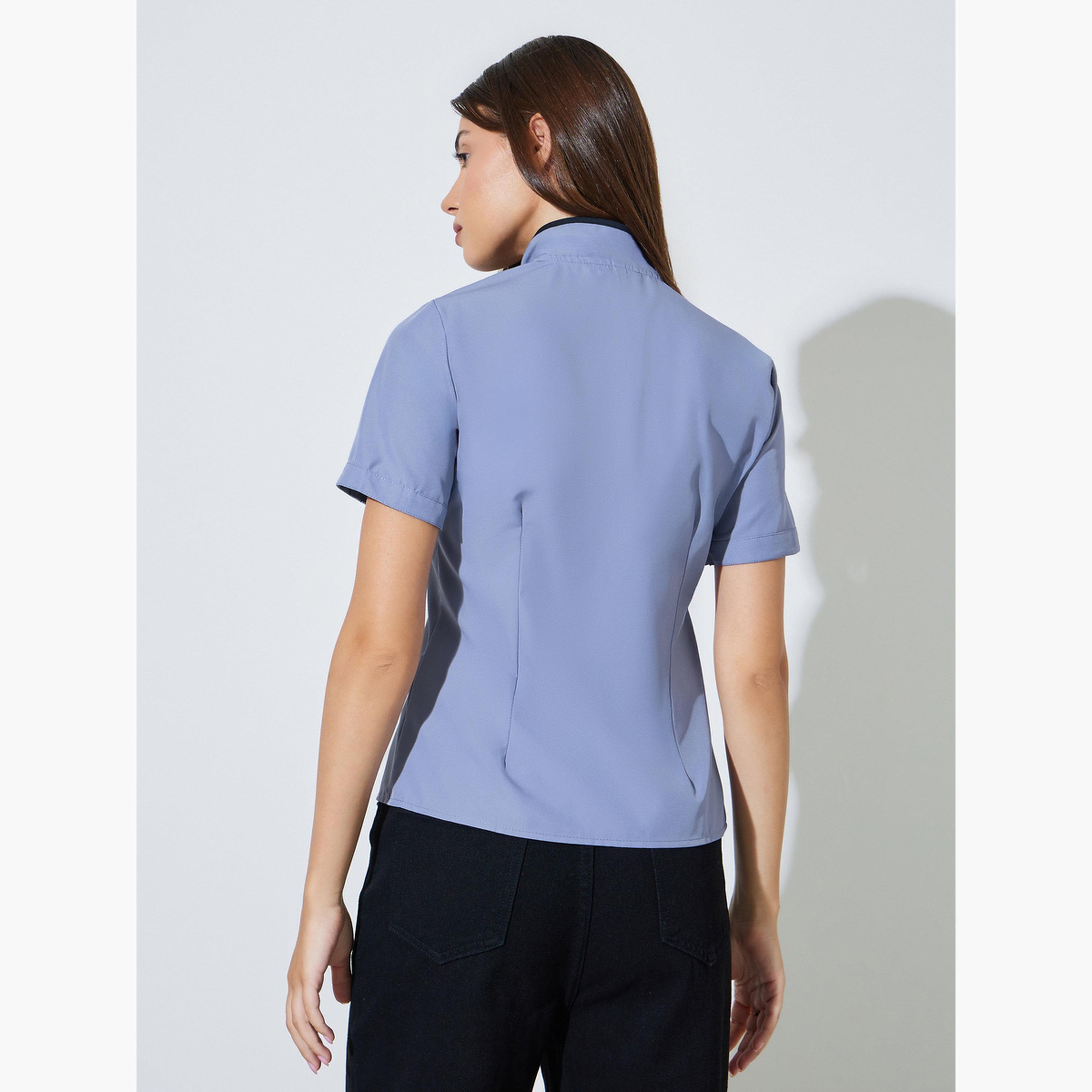 بلوزة بأكمام قصيرة بنفسجية بتفاصيل رباط عنق-women-clothing-shirtsandblouses-blouses-image-3