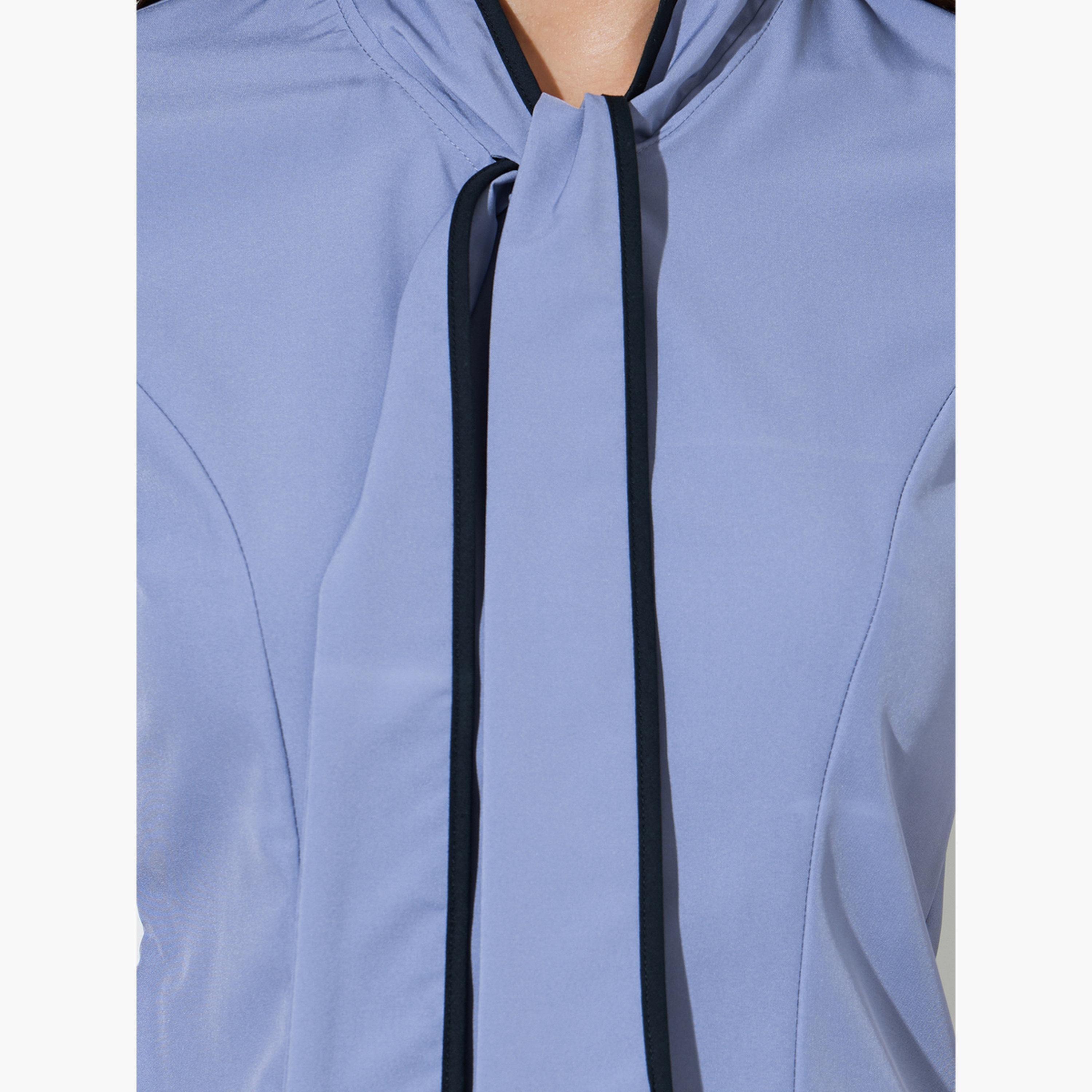 Styli Purple Short Sleeve Blouse with Neck-Tie Detail-women-clothing-shirtsandblouses-blouses-image-4