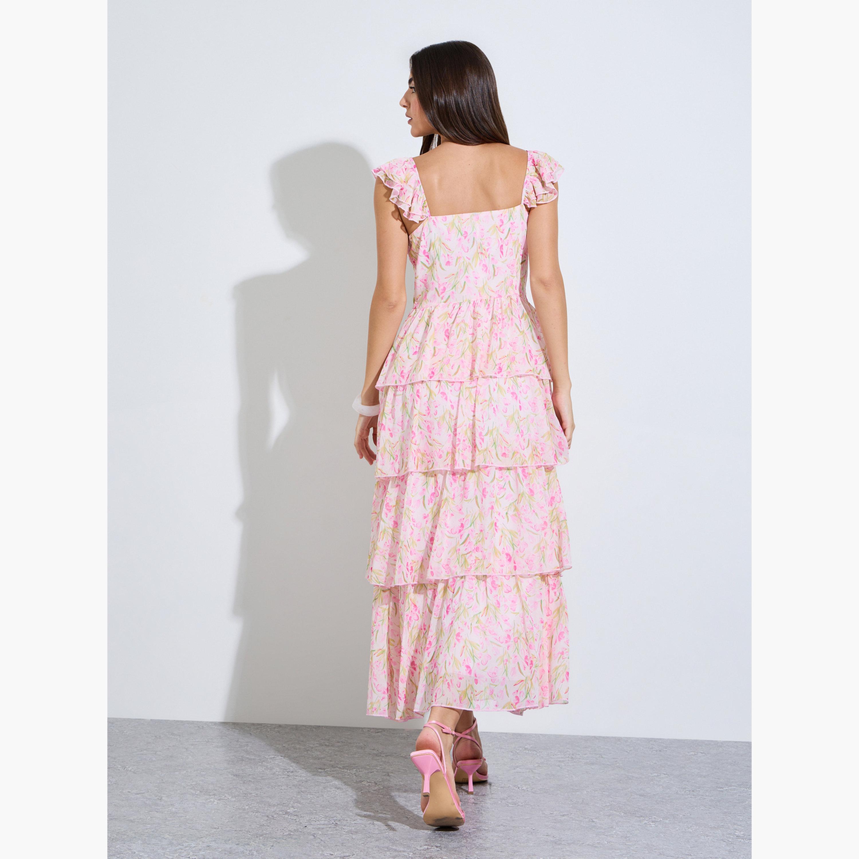 Styli Pink Floral Print Layered Maxi Dress-women-clothing-dresses-image-4