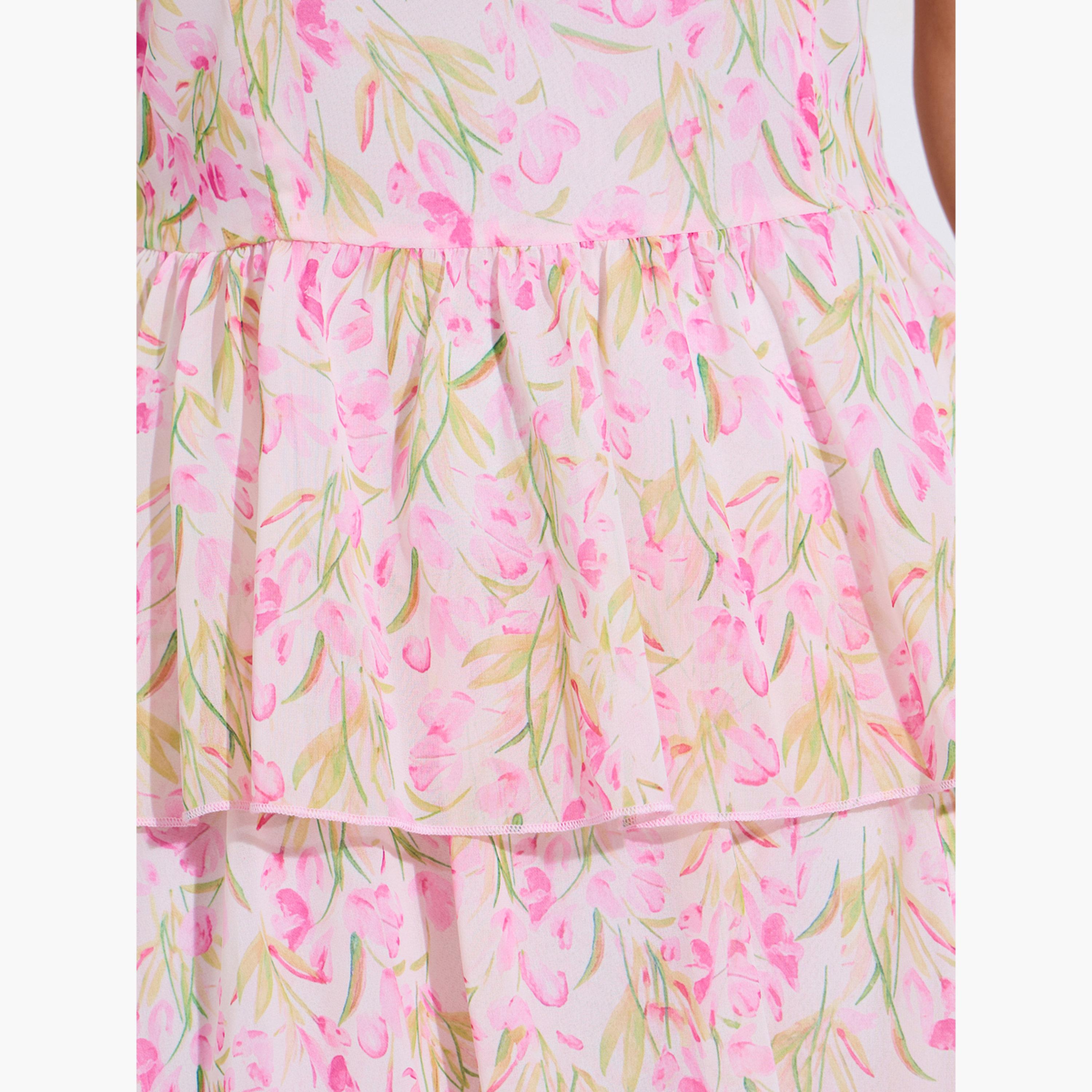 Styli Pink Floral Print Layered Maxi Dress-women-clothing-dresses-image-5