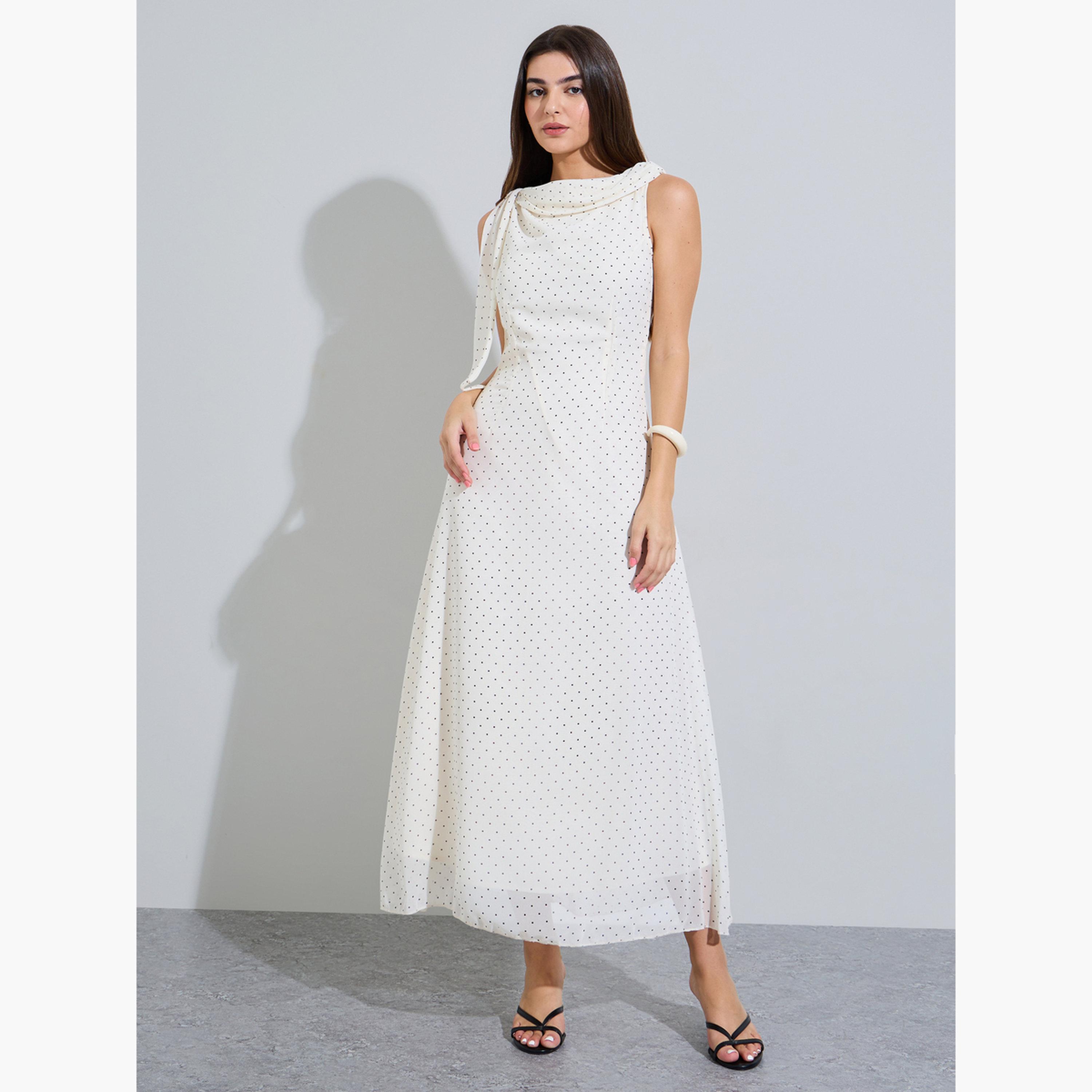 Styli Off White Polka Dot Cowl Neck Maxi Dress-women-clothing-dresses-image-1