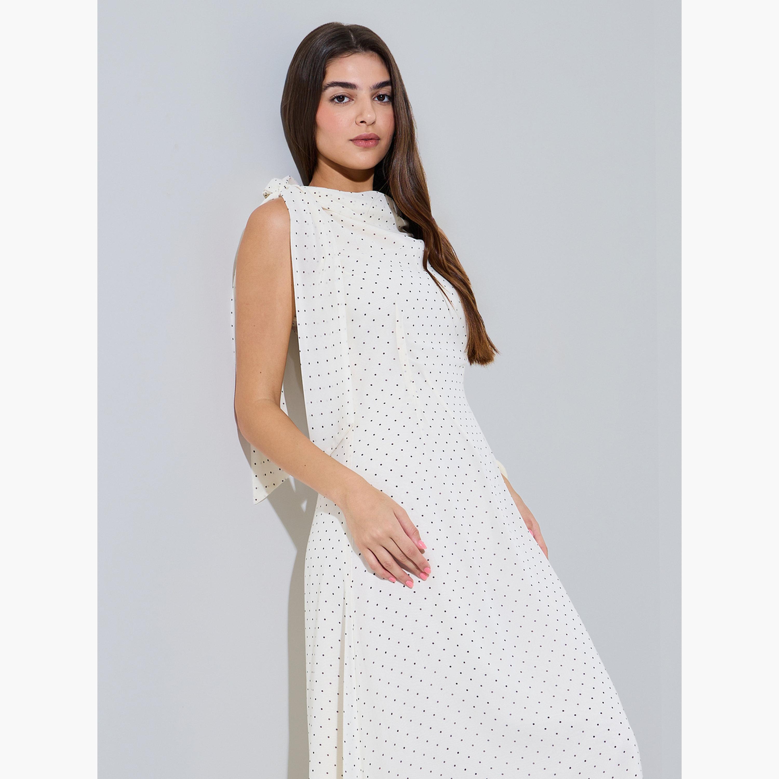 Styli Off White Polka Dot Cowl Neck Maxi Dress-women-clothing-dresses-image-3
