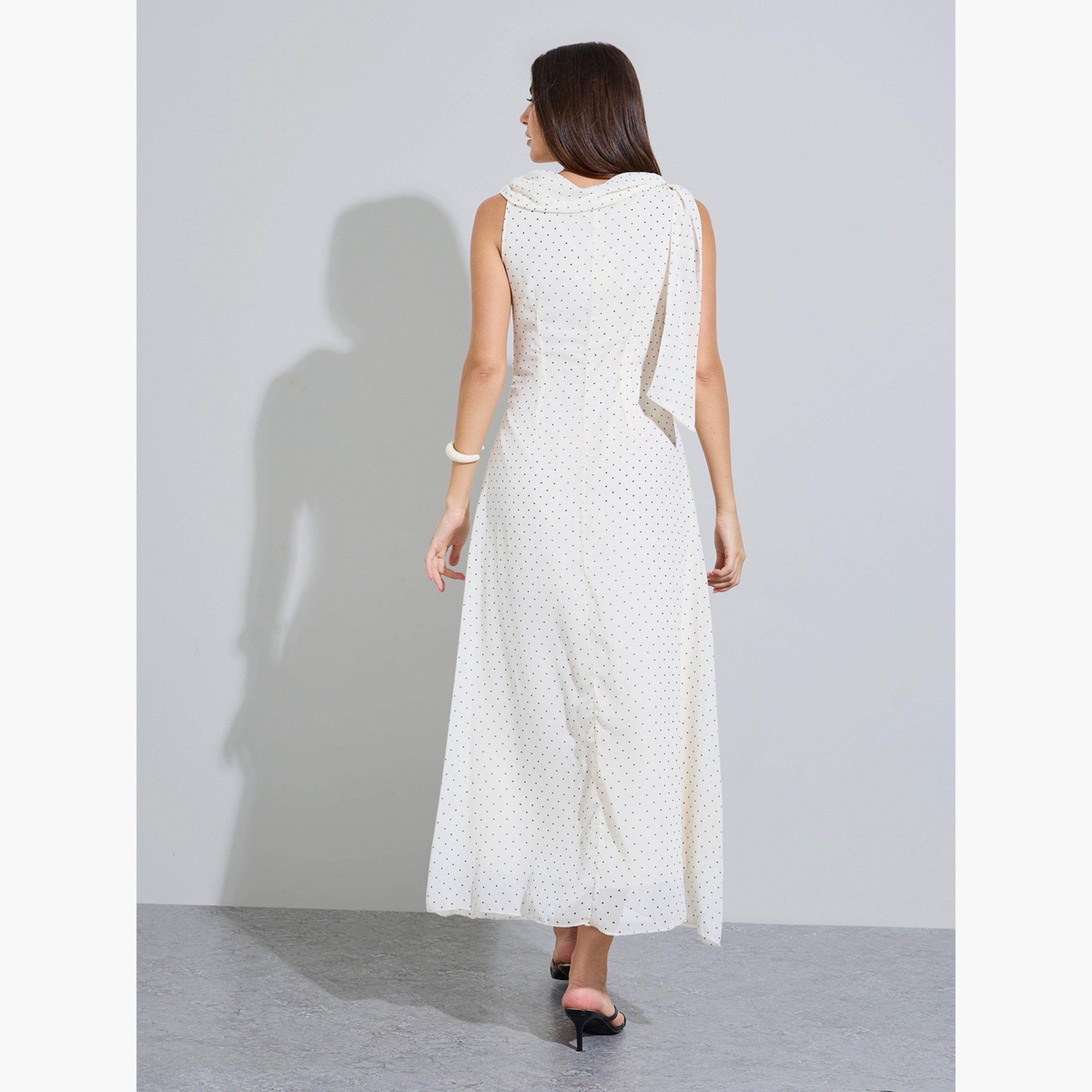 Styli Off White Polka Dot Cowl Neck Maxi Dress-women-clothing-dresses-image-4