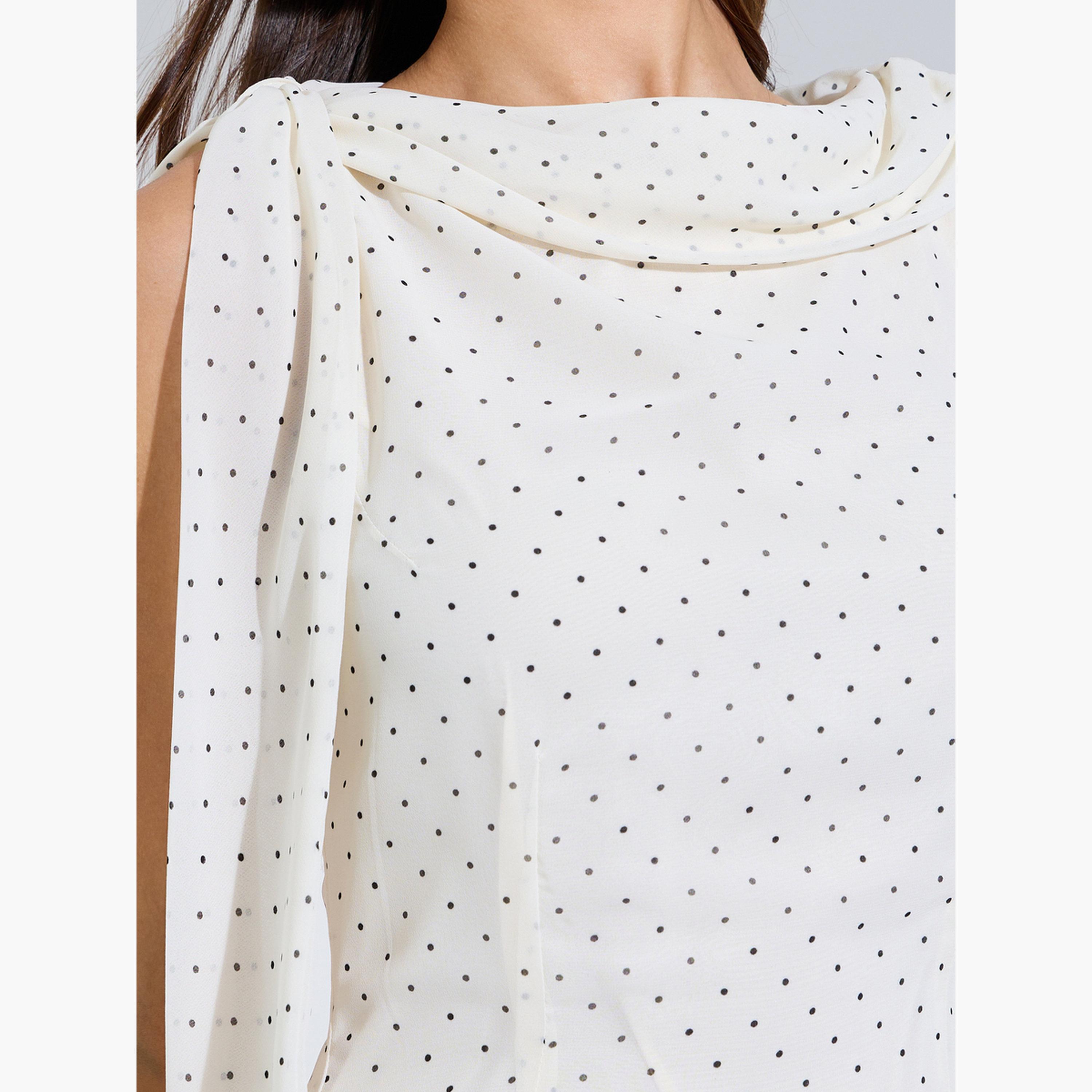 فستان طويل بياقة منسدلة وطبعة منقطة-women-clothing-dresses-image-5
