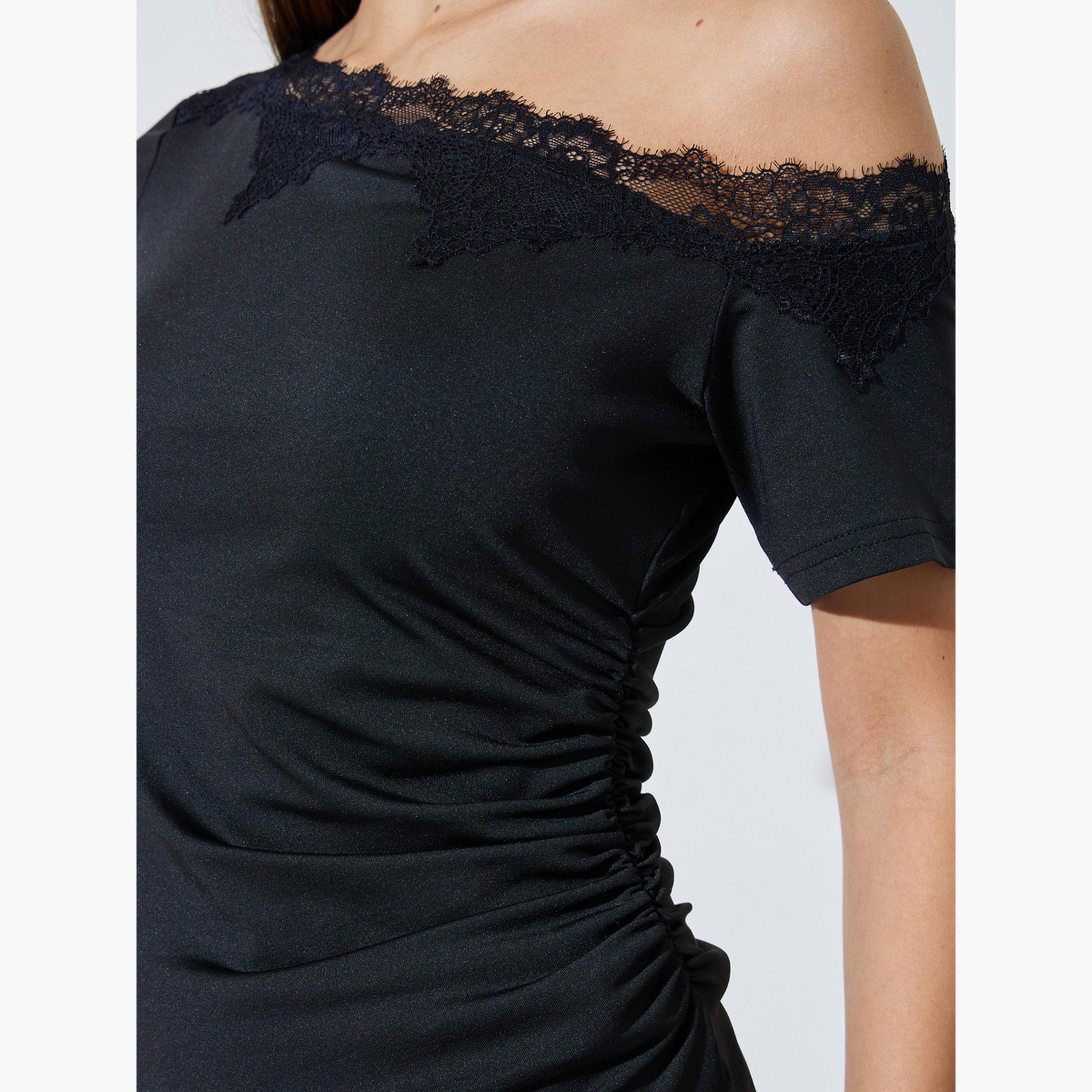 Styli Black Lace Trim One-Shoulder Knit Top-women-clothing-shirtsandblouses-blouses-image-5