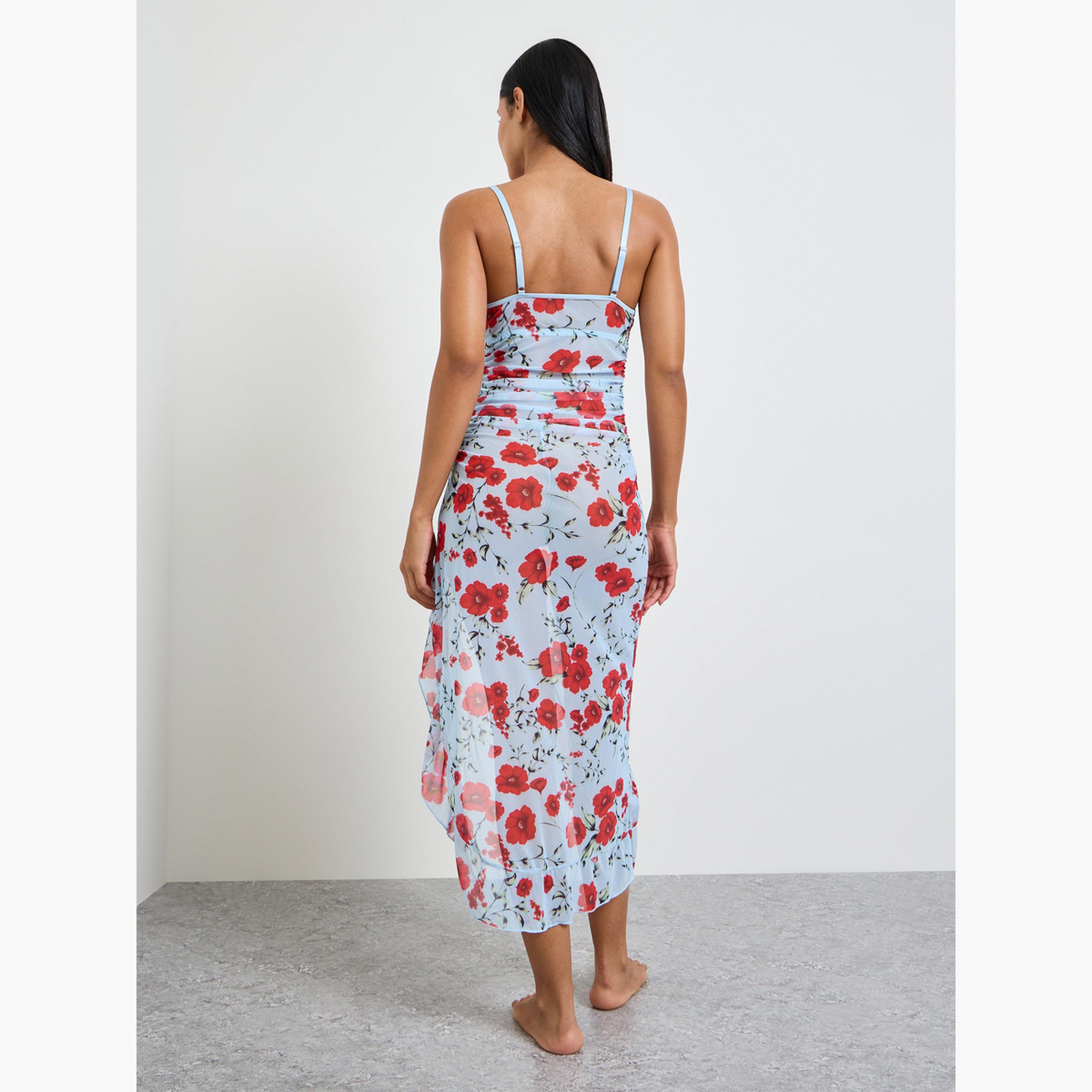 طقم من ثونغ وقميص نوم بأشرطة وطبعة زهور باللون الأزرق-women-clothing-lingerie-babydollsandbodysuits-image-3
