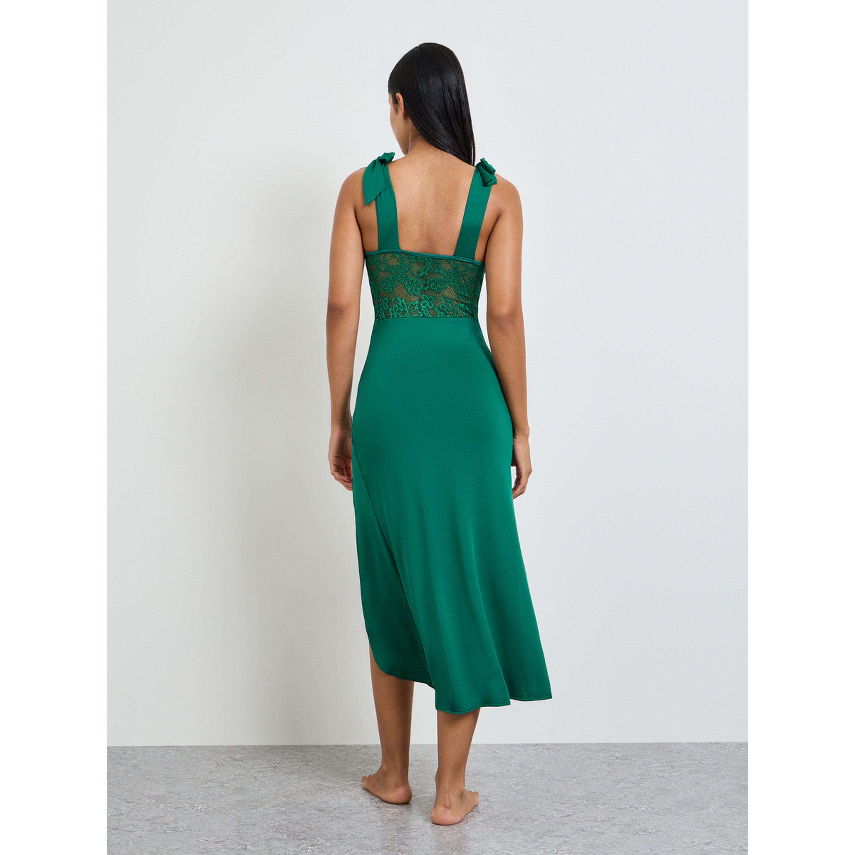 Take Two Dark Green Lace and Ruched Maxi Slip Dress with Breif-women-clothing-lingerie-lingeriesets-image-3