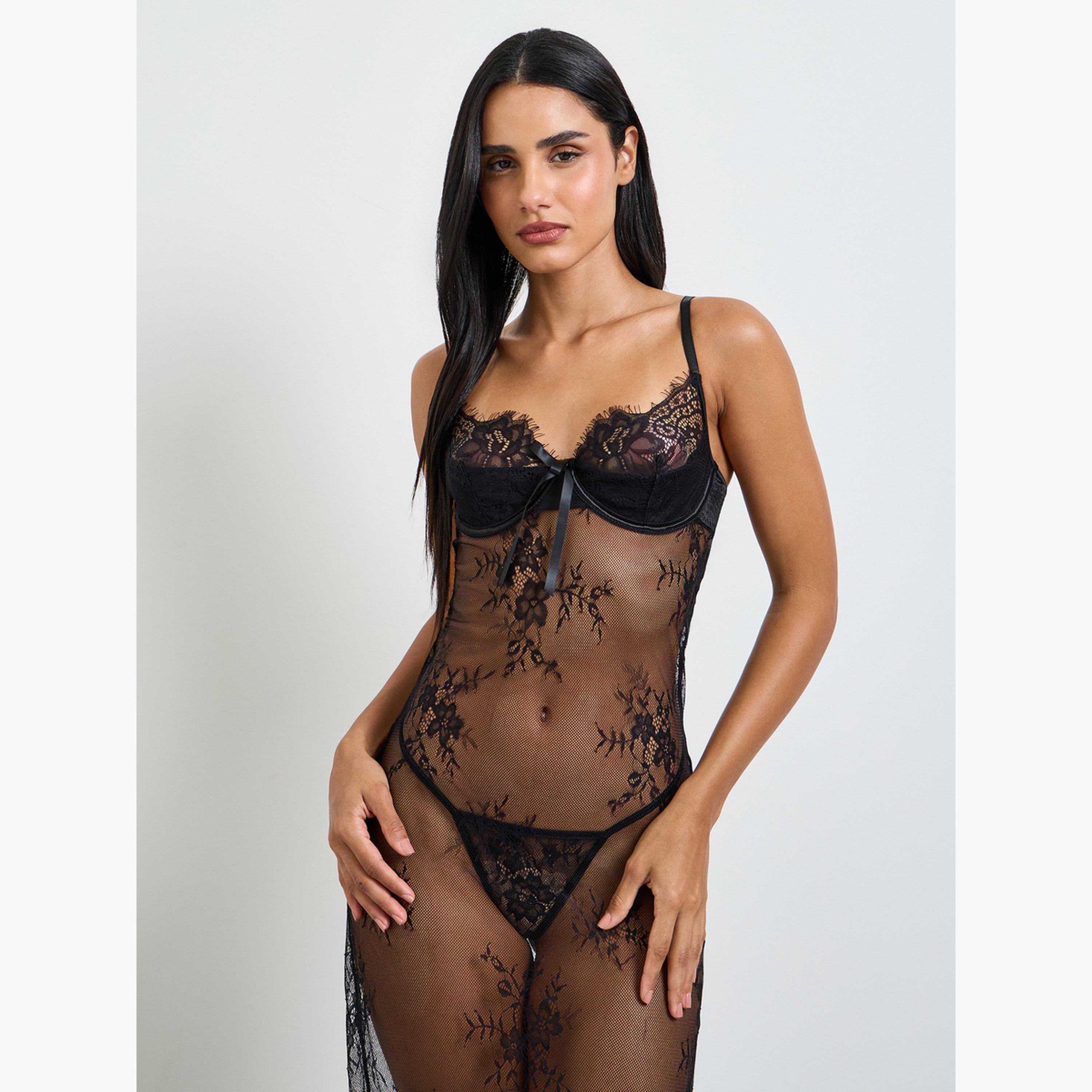 قميص نوم طويل دانتيل بأحزمة-women-clothing-lingerie-babydollsandbodysuits-image-2