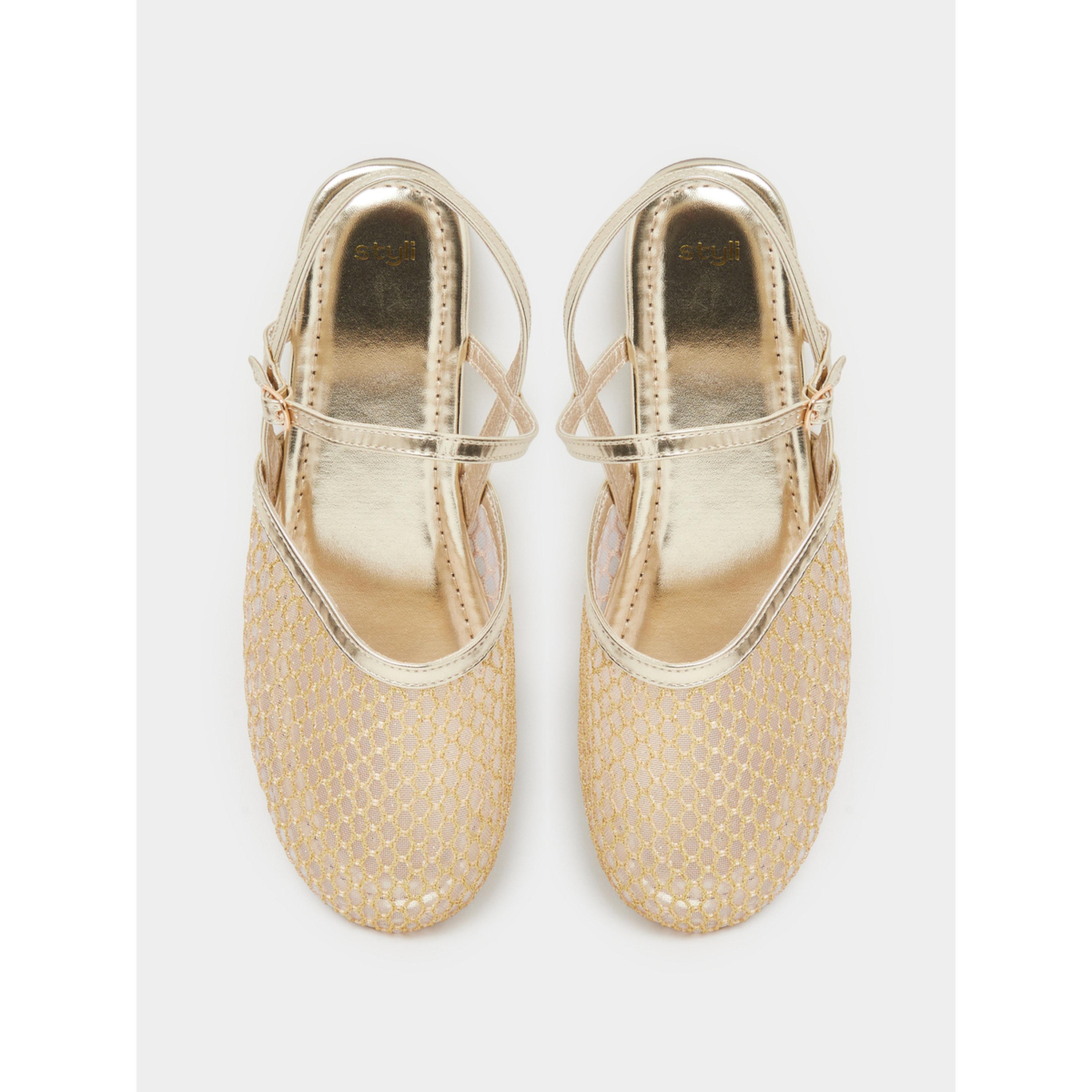 Styli Gold Mesh Slingback Casual Shoes-women-shoes-sandals-flats-image-4