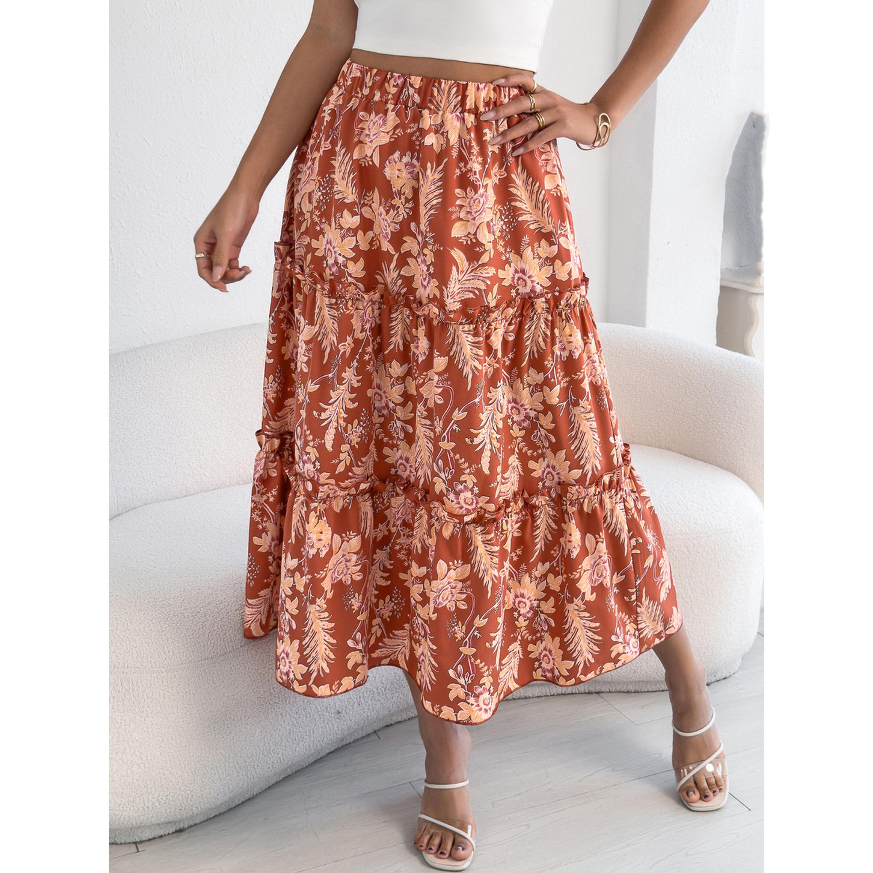 تنورة ميدي بطبقات ونقشة الزهور-women-clothing-skirts-image-1