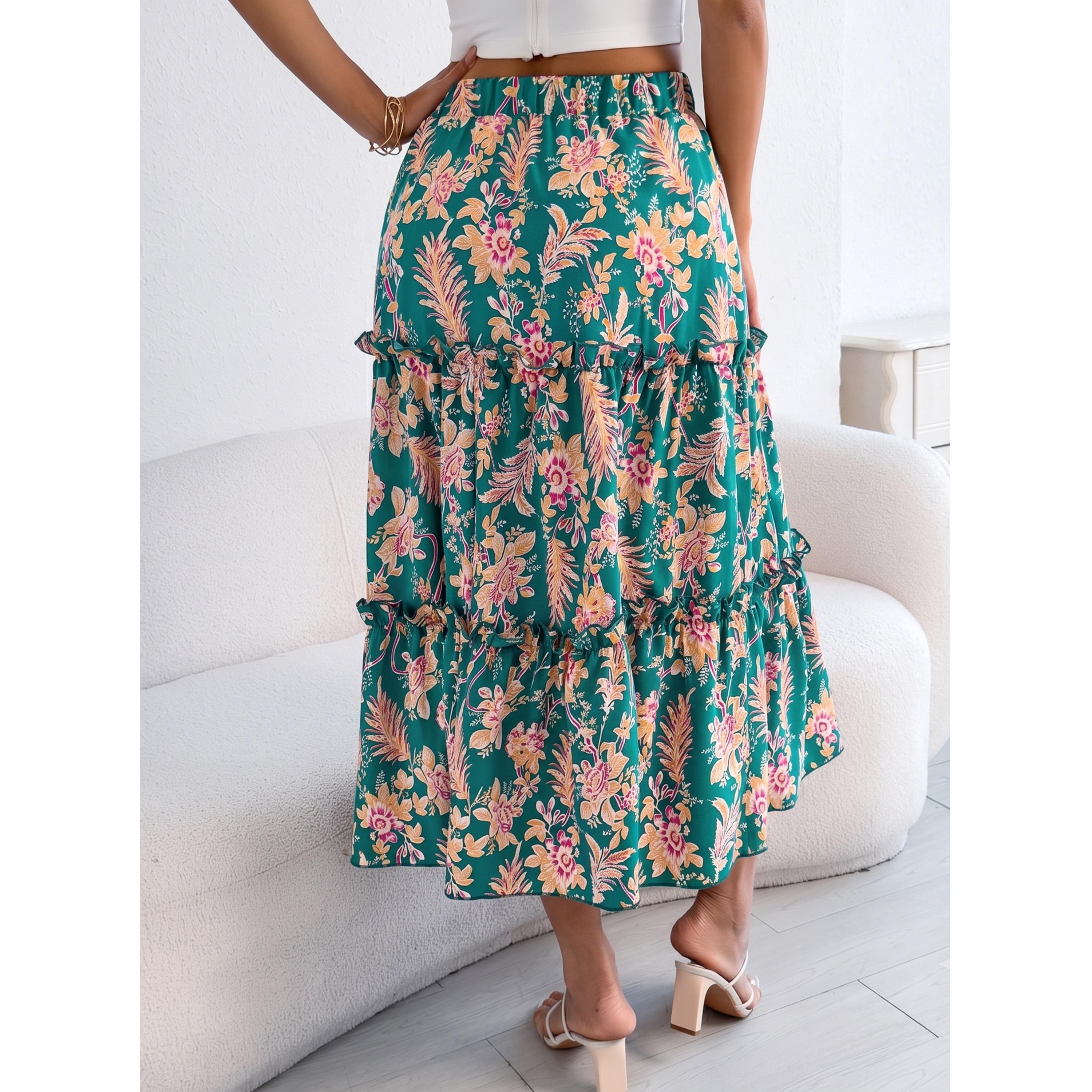 تنورة ميدي بطبقات ونقشة الزهور-women-clothing-skirts-image-2