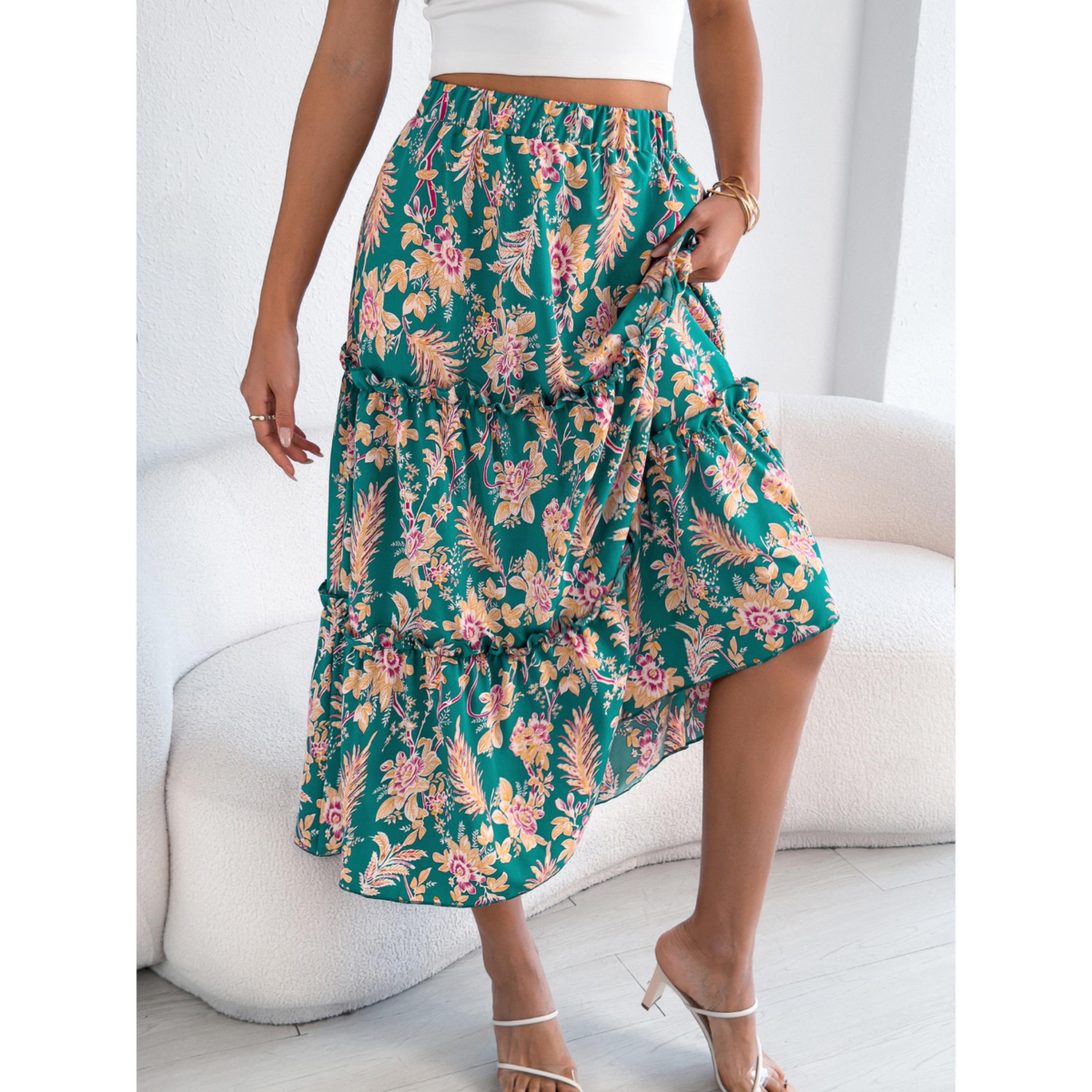 تنورة ميدي بطبقات ونقشة الزهور-women-clothing-skirts-image-3