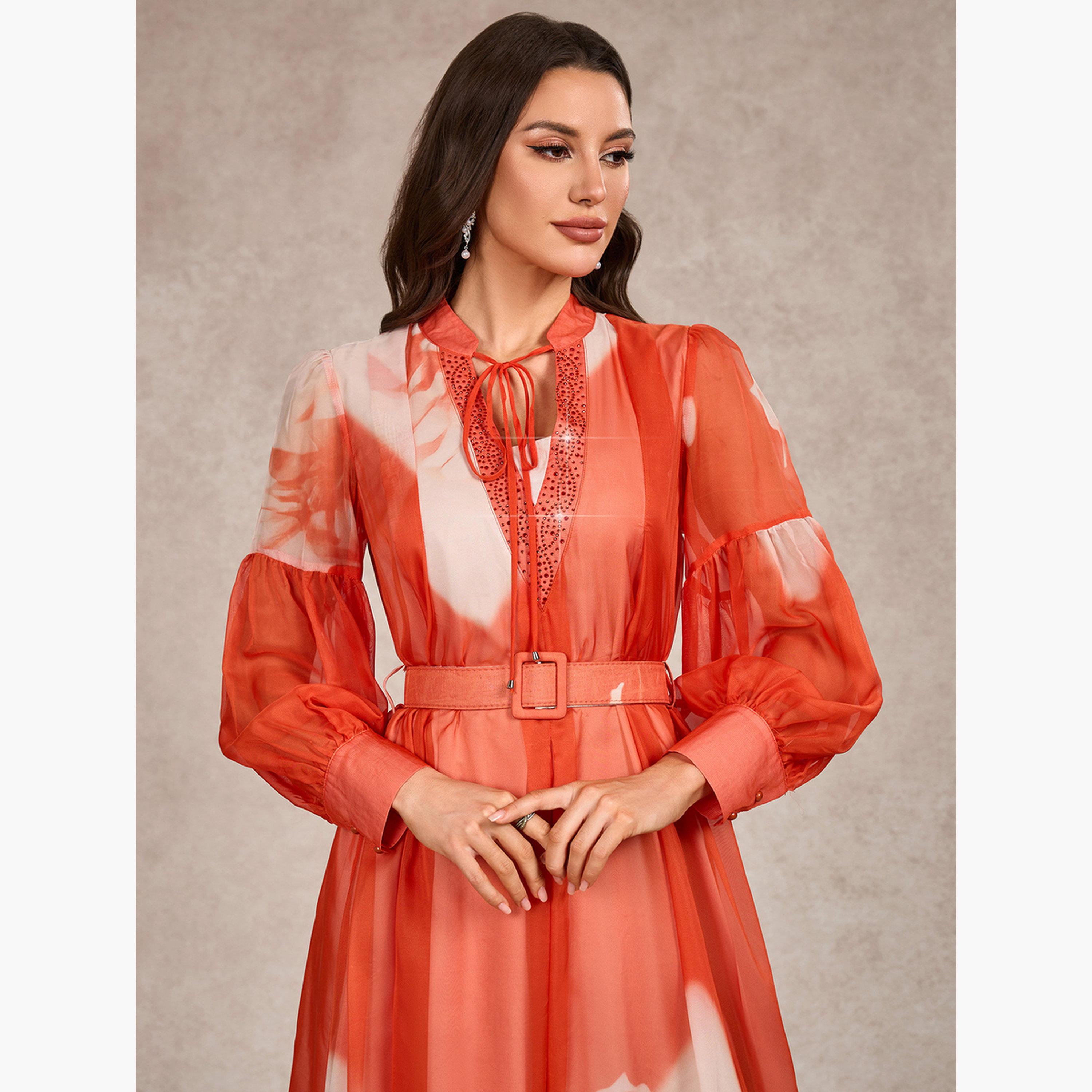 فستان طويل بياقة برباط وطبعة-women-clothing-dresses-image-3