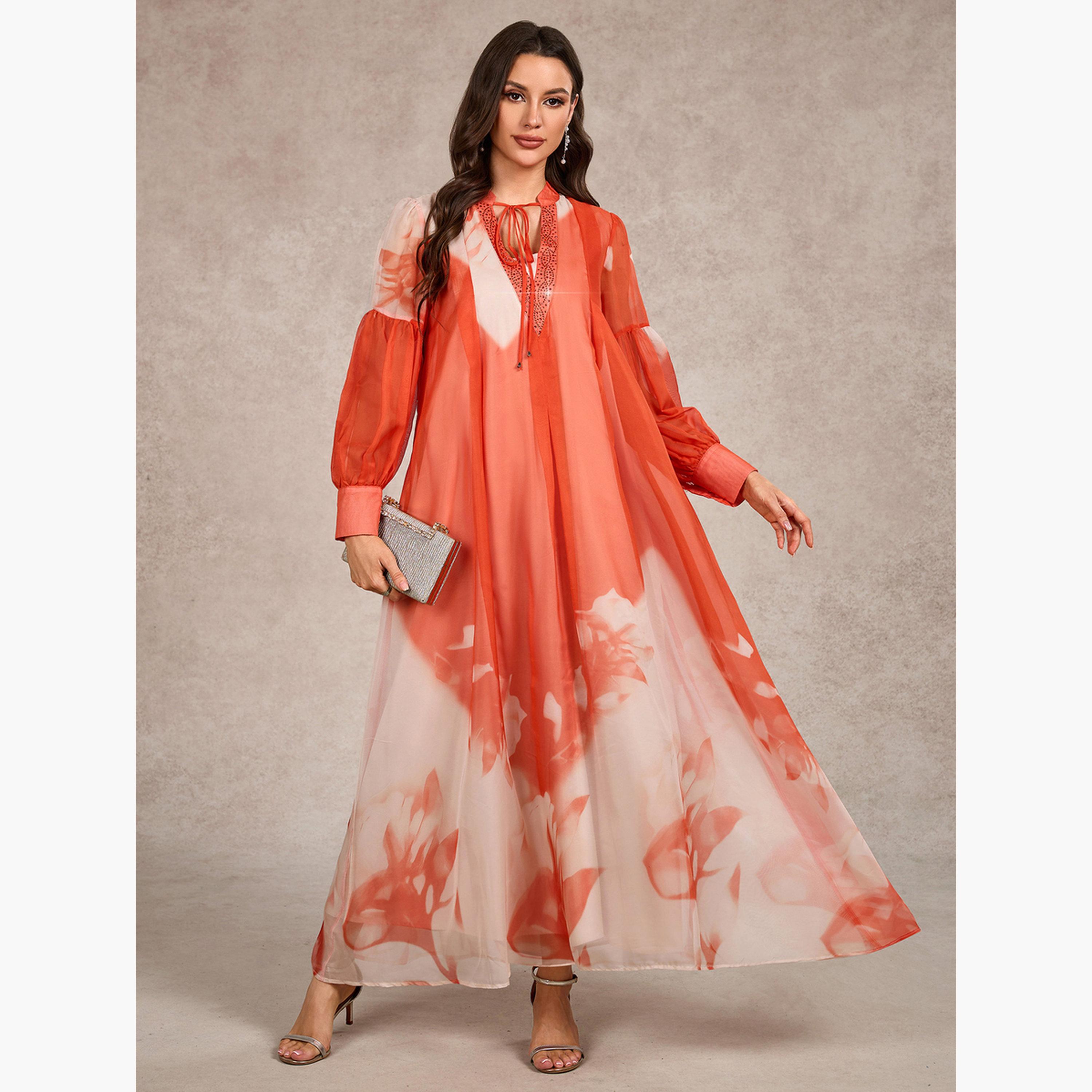 فستان طويل بياقة برباط وطبعة-women-clothing-dresses-image-4
