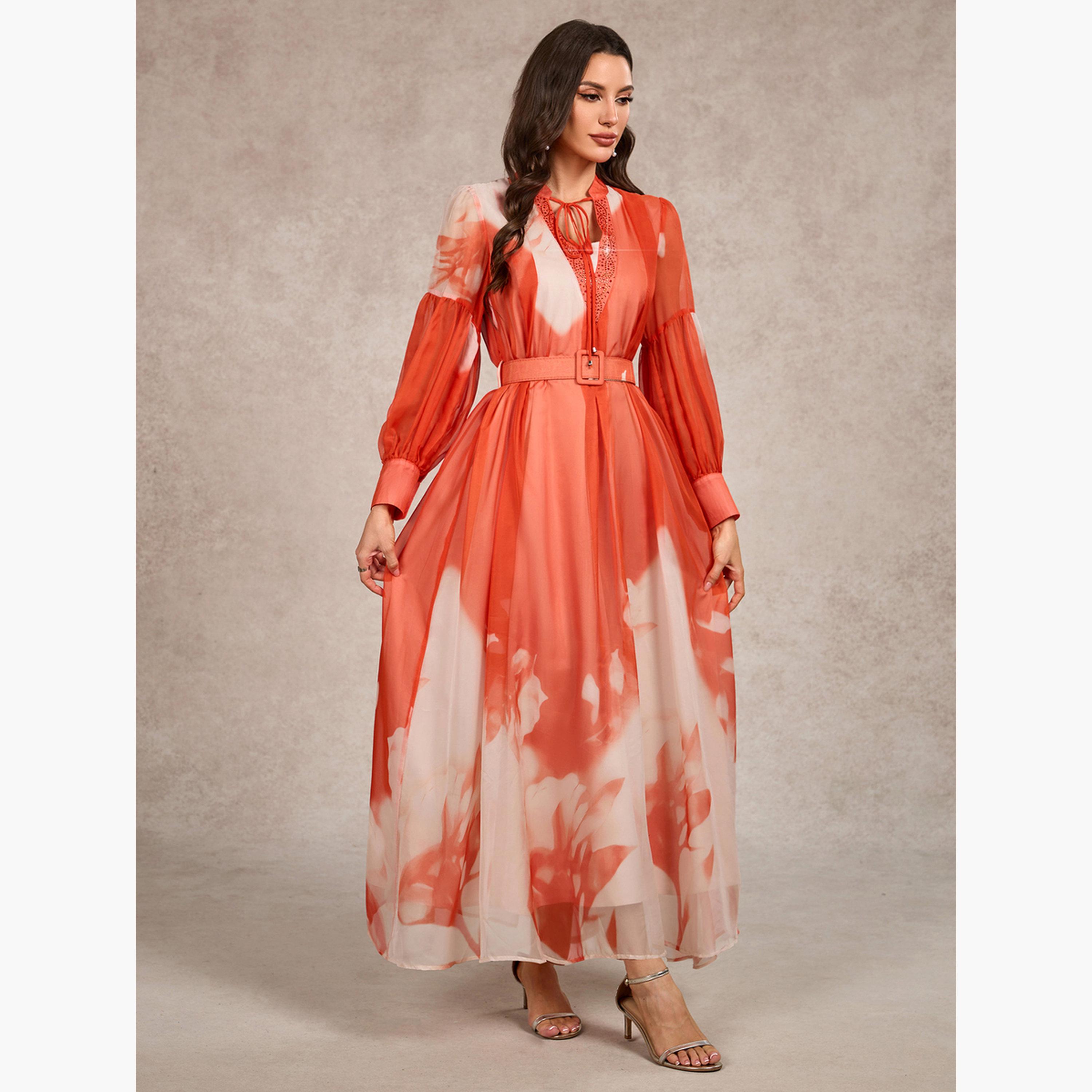 فستان طويل بياقة برباط وطبعة-women-clothing-dresses-image-6