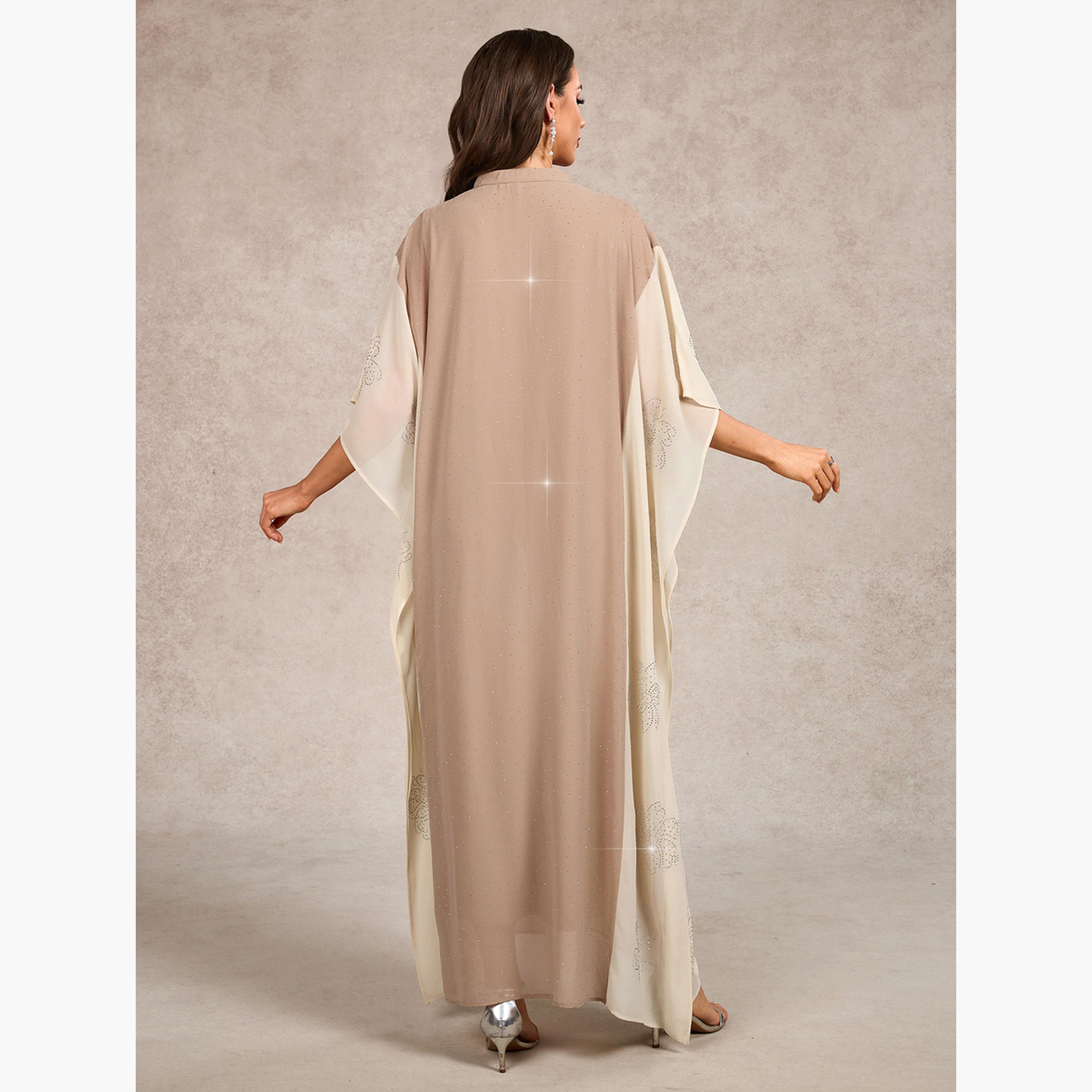 فستان قفطان طويل بلونين ومزين بأحجار الراين-women-clothing-dresses-image-2