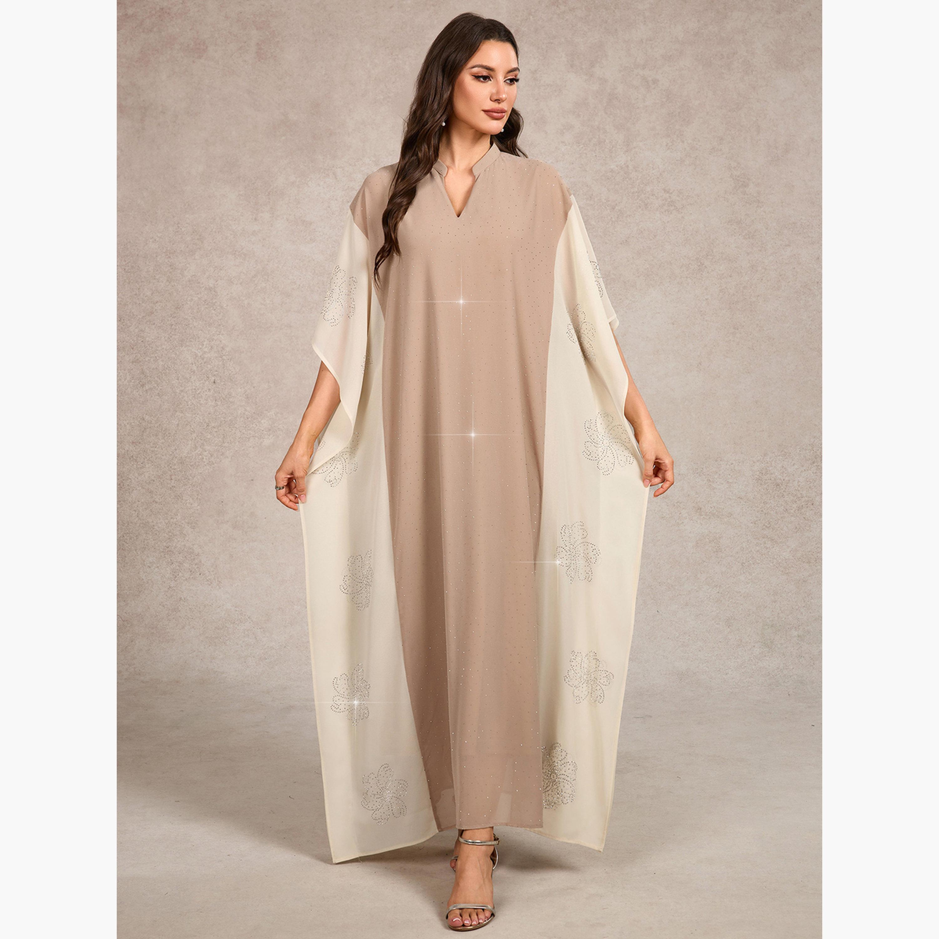 فستان قفطان طويل بلونين ومزين بأحجار الراين-women-clothing-dresses-image-3