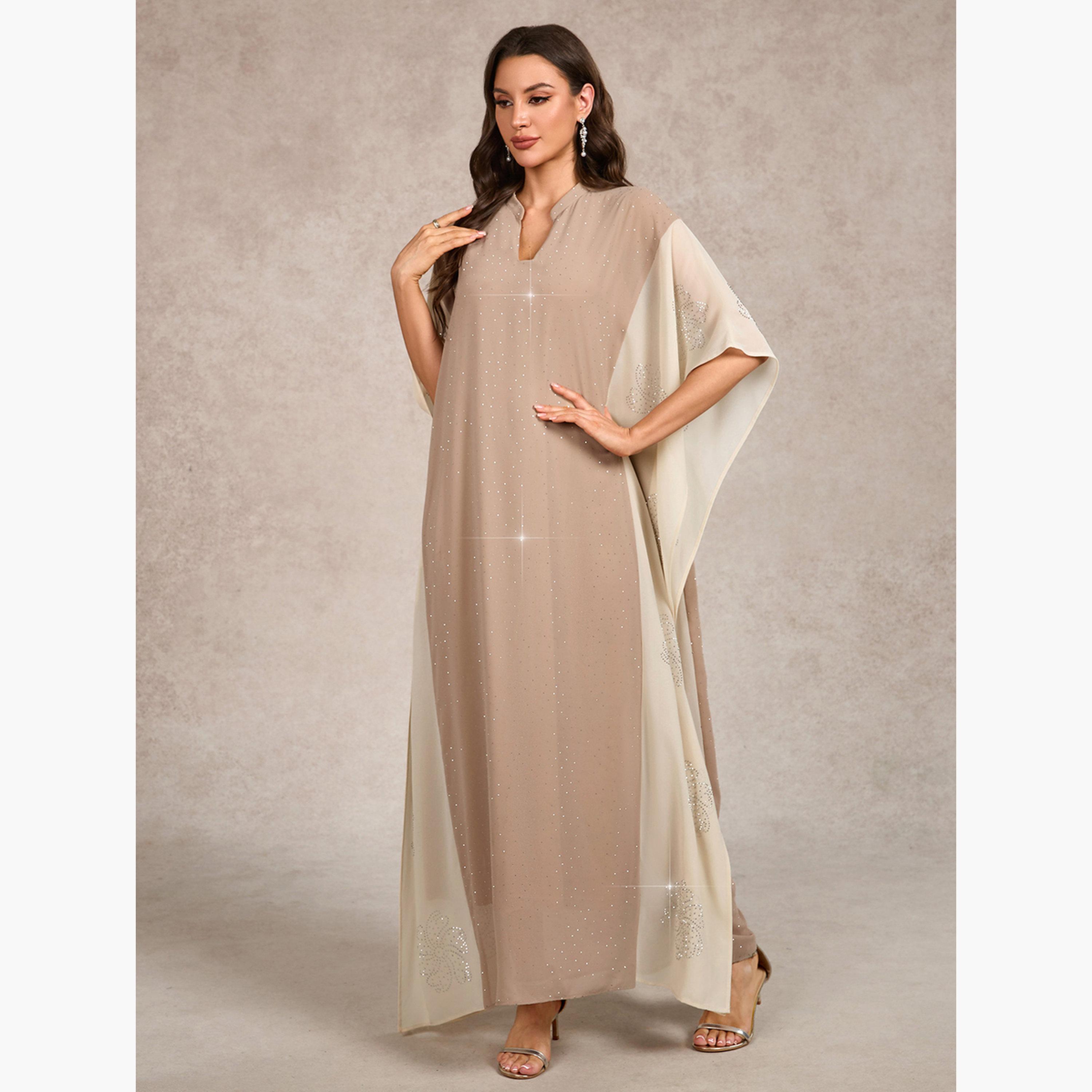 فستان قفطان طويل بلونين ومزين بأحجار الراين-women-clothing-dresses-image-4