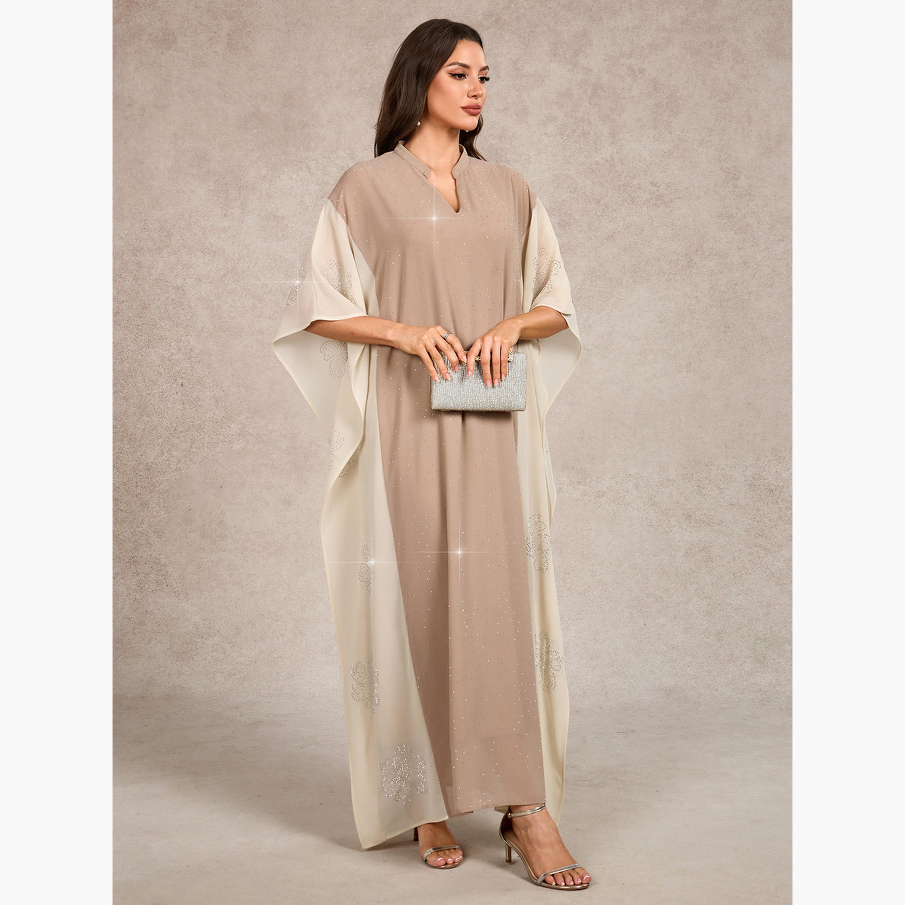 فستان قفطان طويل بلونين ومزين بأحجار الراين-women-clothing-dresses-image-5