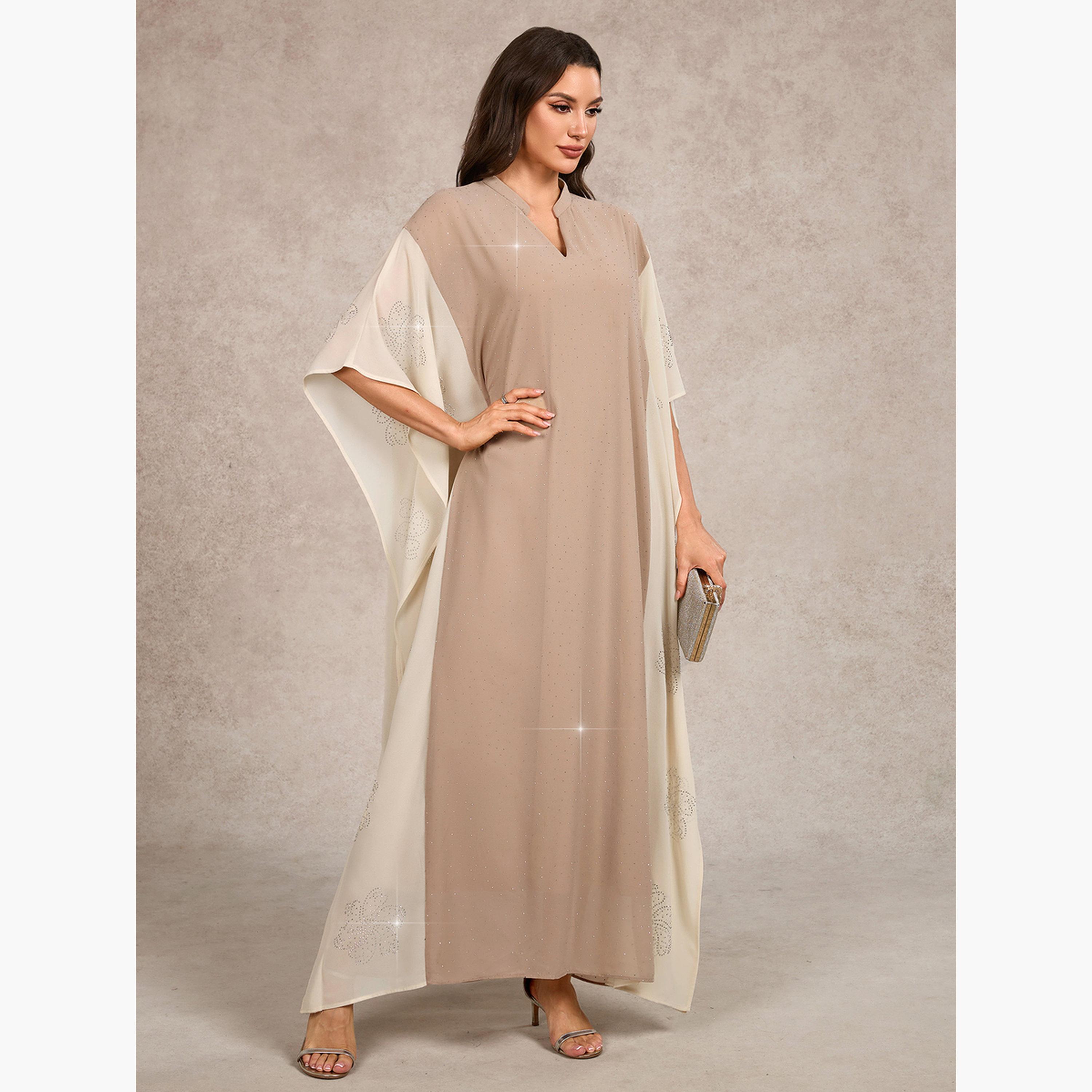 فستان قفطان طويل بلونين ومزين بأحجار الراين-women-clothing-dresses-image-6