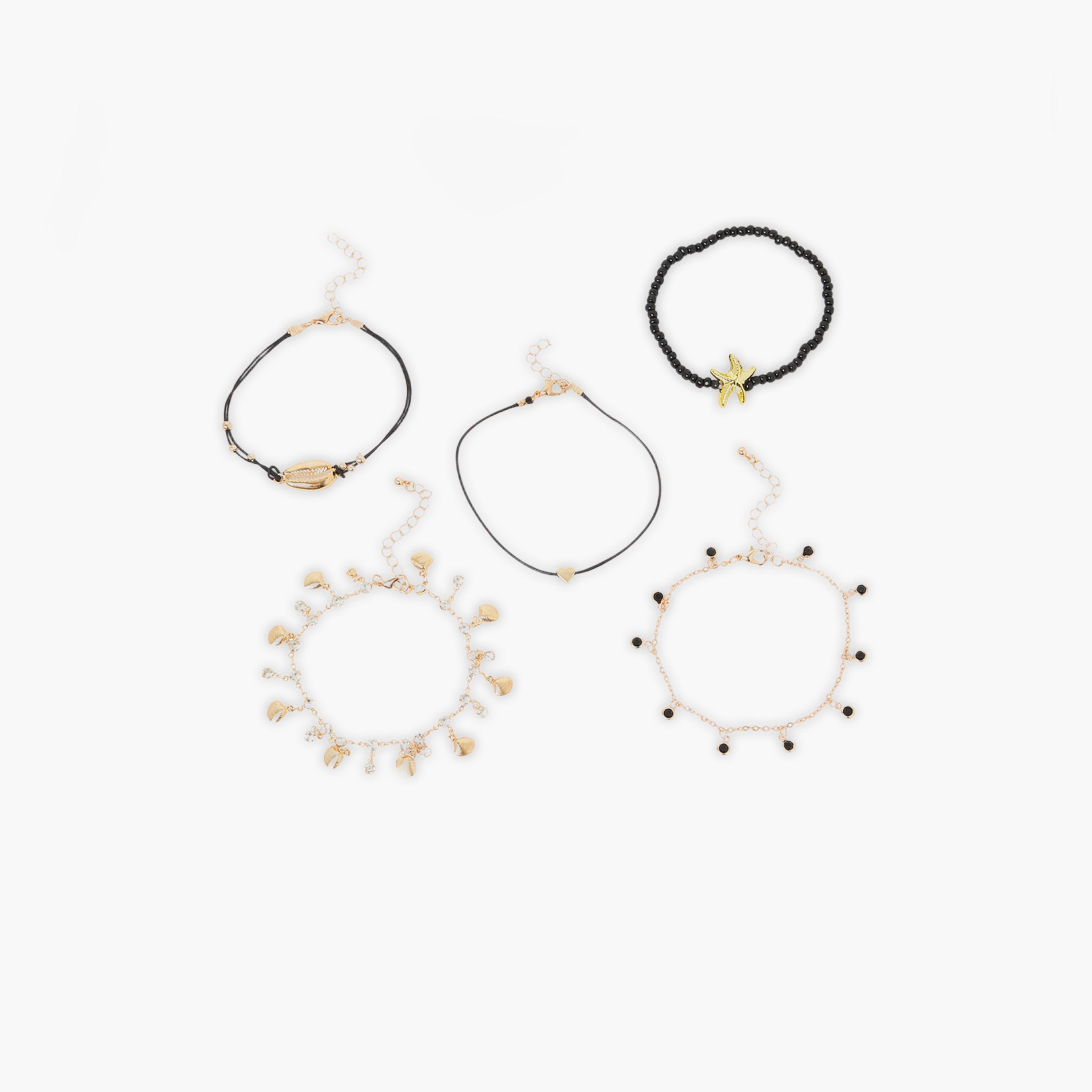 مجموعة من 5 خلاخيل خرز-women-watchesandjewellery-jewellery-anklets-image-1
