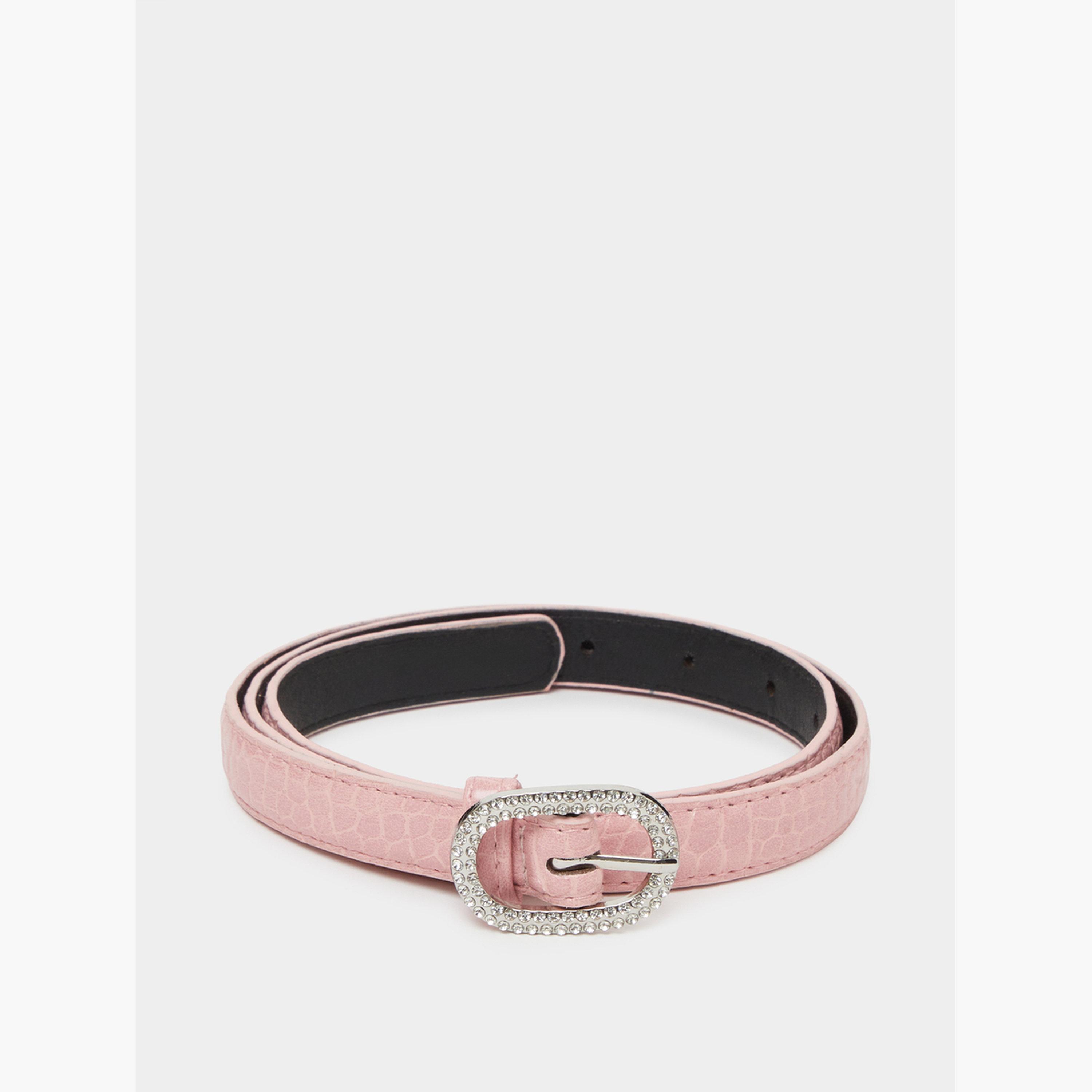 Styli Pink Embellished Buckle Slim Belt-women-clothingaccessories-belts-image-1