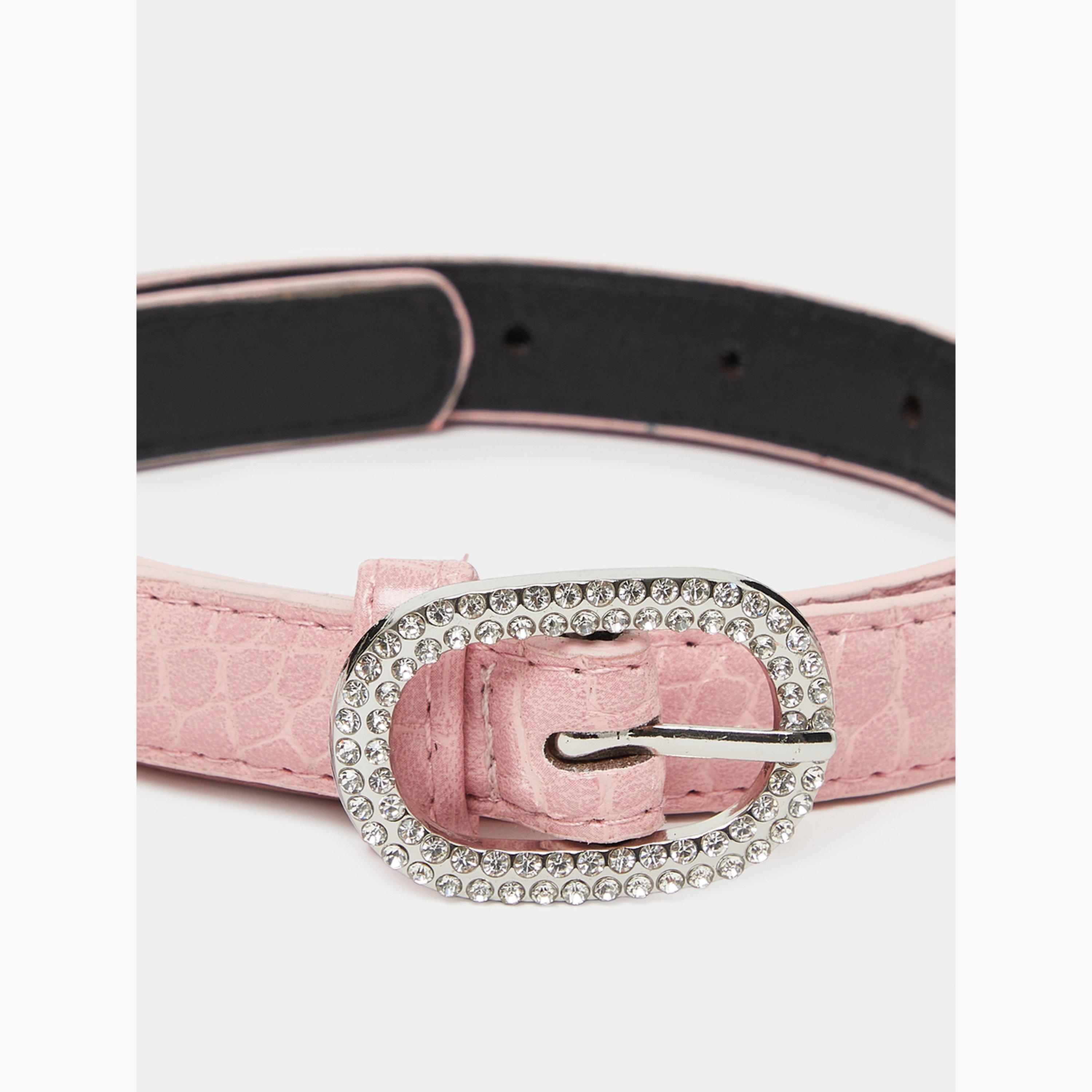 Styli Pink Embellished Buckle Slim Belt-women-clothingaccessories-belts-image-2