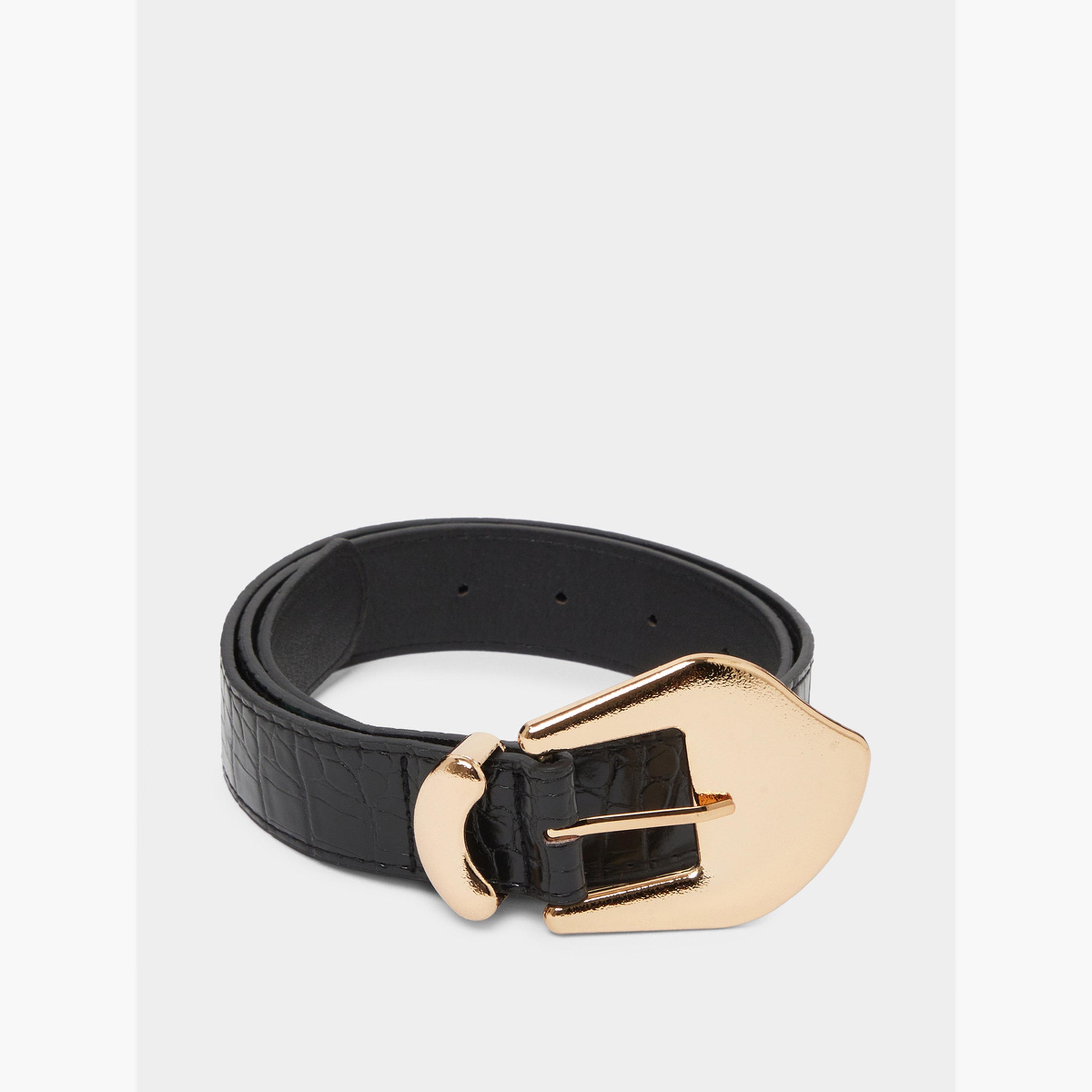 Styli Black Textured Belt with Gold-Tone Buckle-women-clothingaccessories-belts-image-1