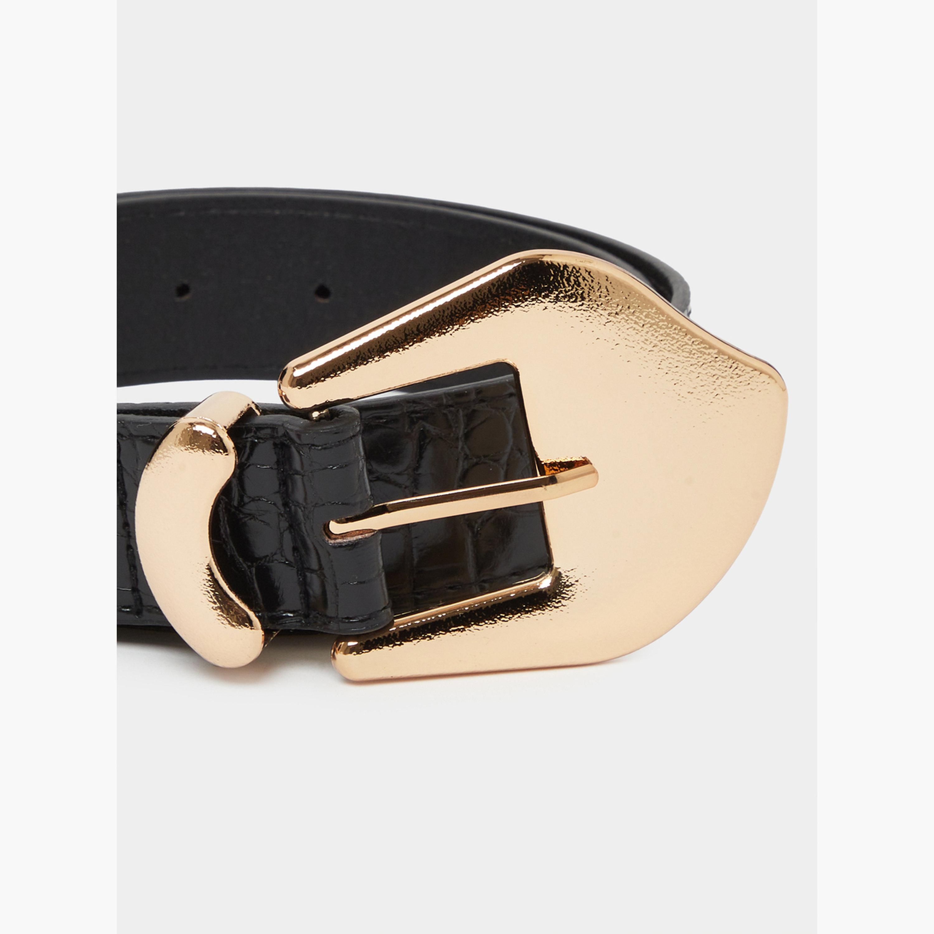 Styli Black Textured Belt with Gold-Tone Buckle-women-clothingaccessories-belts-image-2