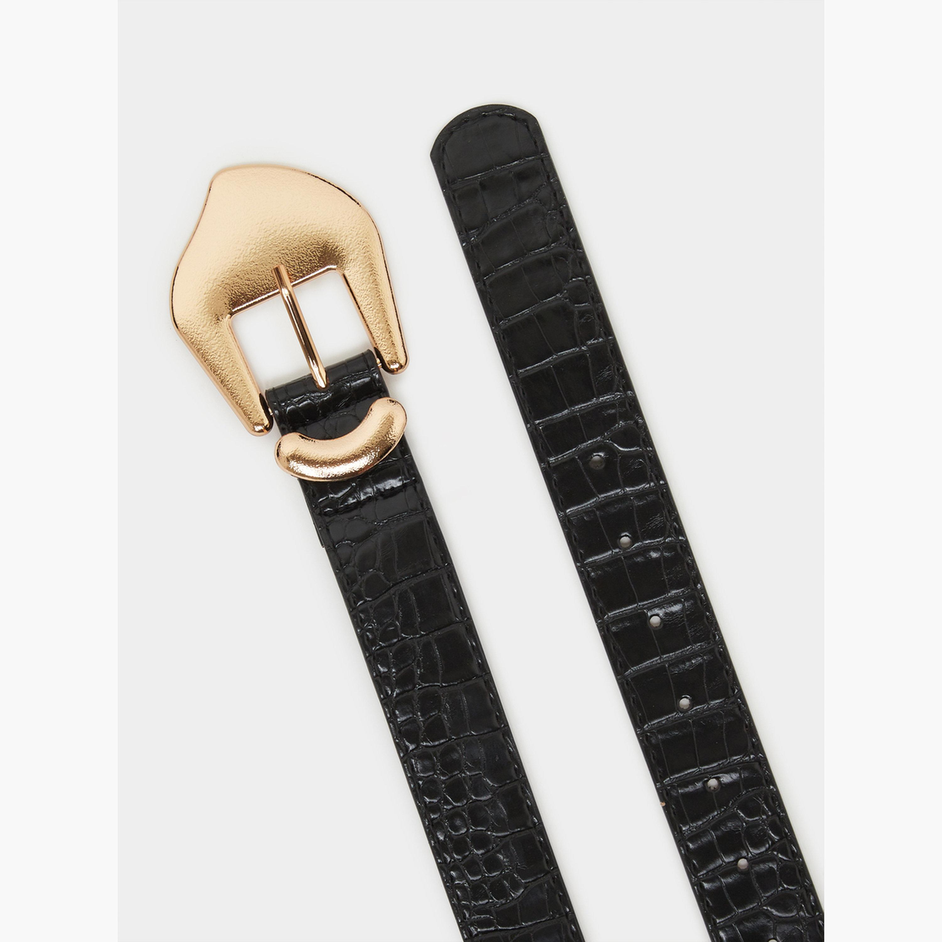 Styli Black Textured Belt with Gold-Tone Buckle-women-clothingaccessories-belts-image-3
