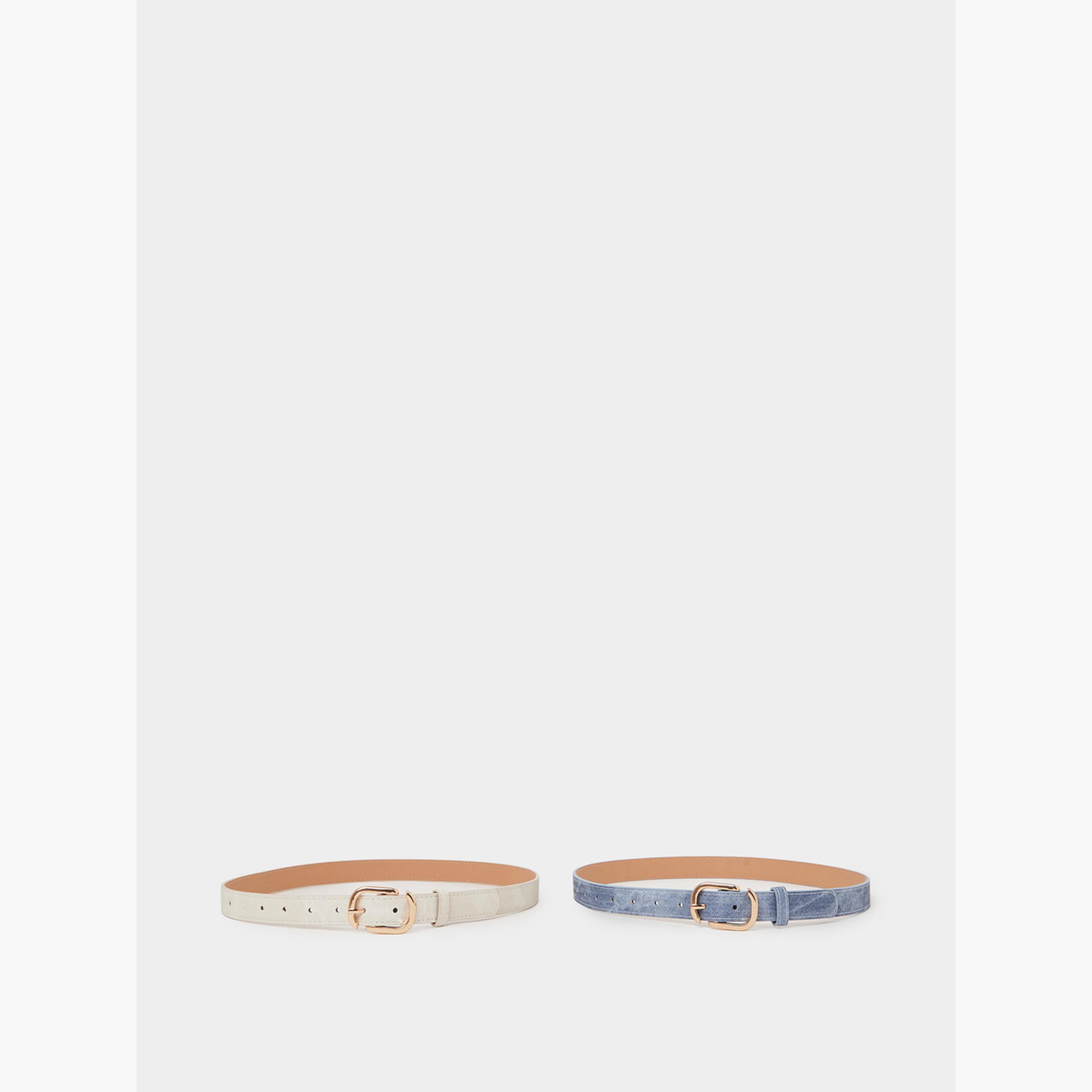 مجموعة من قطعتين حزام رفيع بإبزيم معدني-women-clothingaccessories-belts-image-2