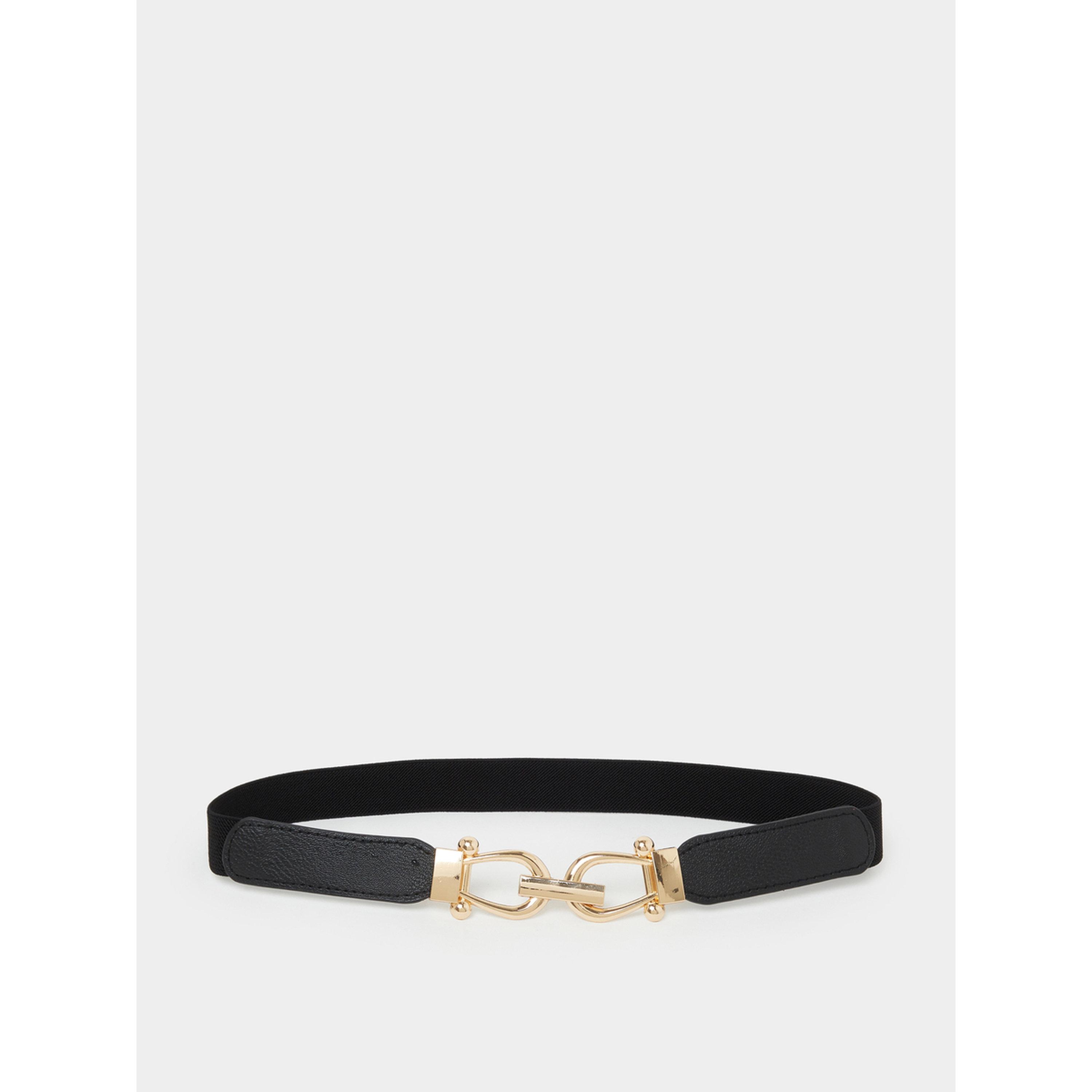 حزام مطاطي بإبزيم خطاف لون أسود-women-clothingaccessories-belts-image-1