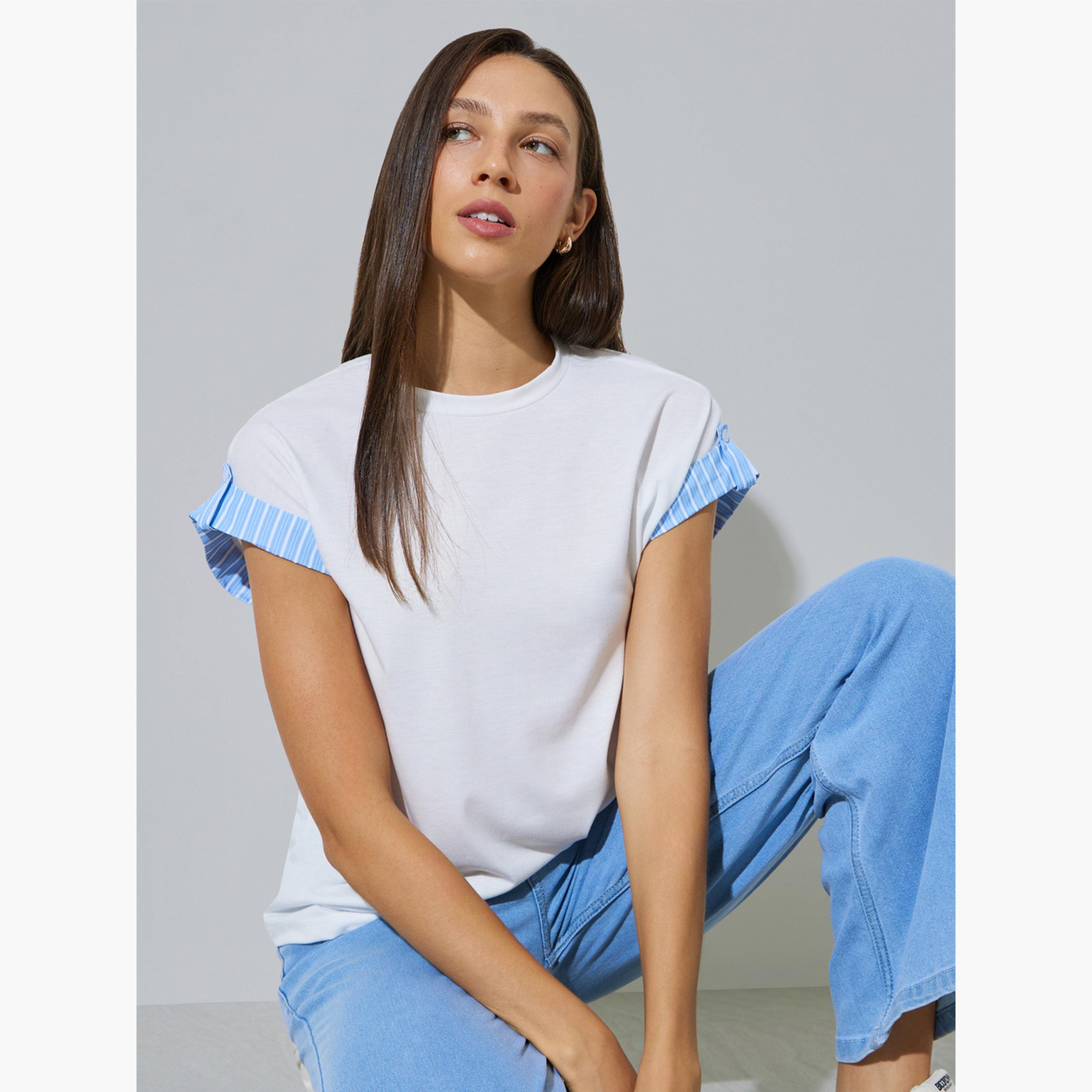 تيشيرت بأكمام ممتدة وأطراف أكمام متباينة-women-clothing-tshirts-image-3