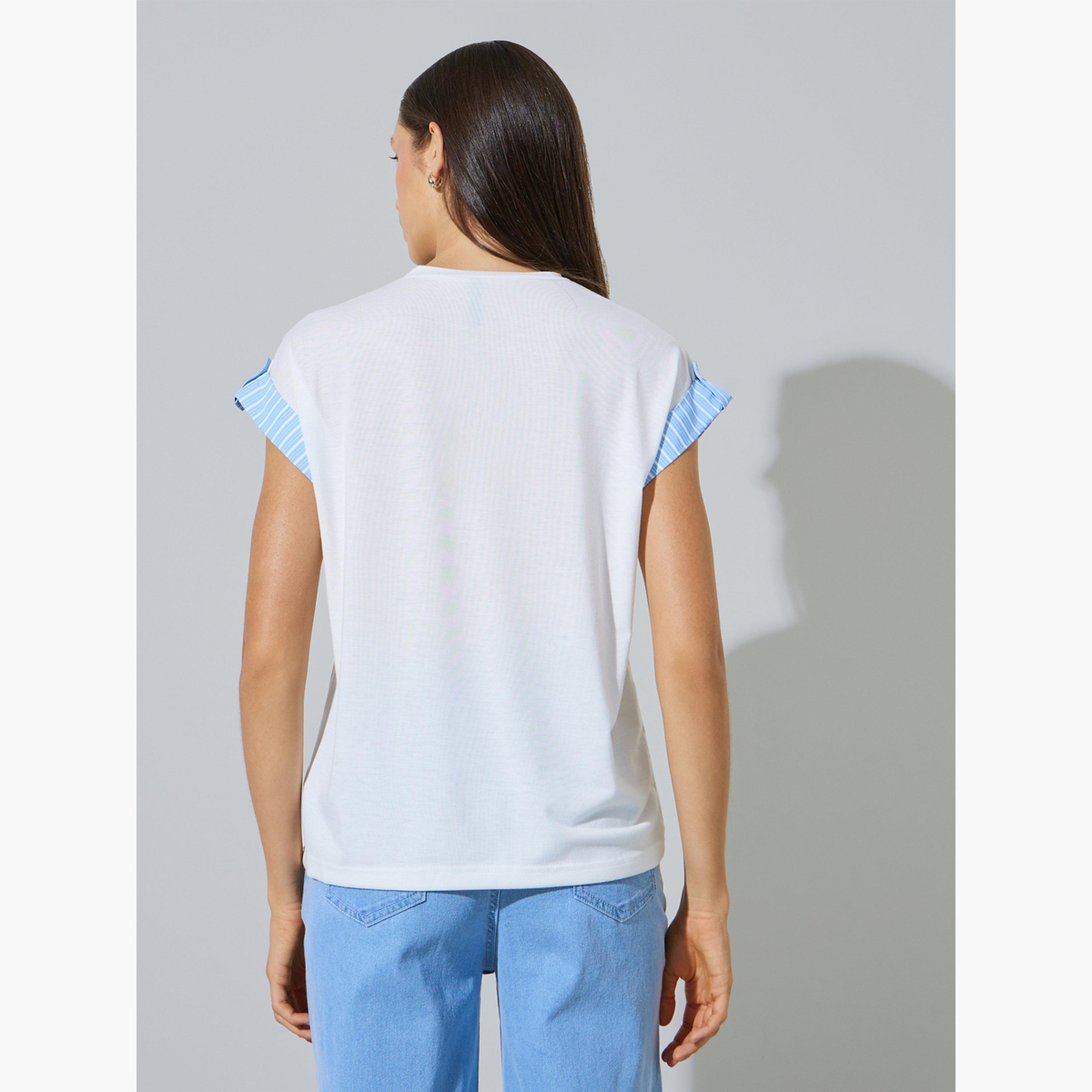 تيشيرت بأكمام ممتدة وأطراف أكمام متباينة-women-clothing-tshirts-image-4