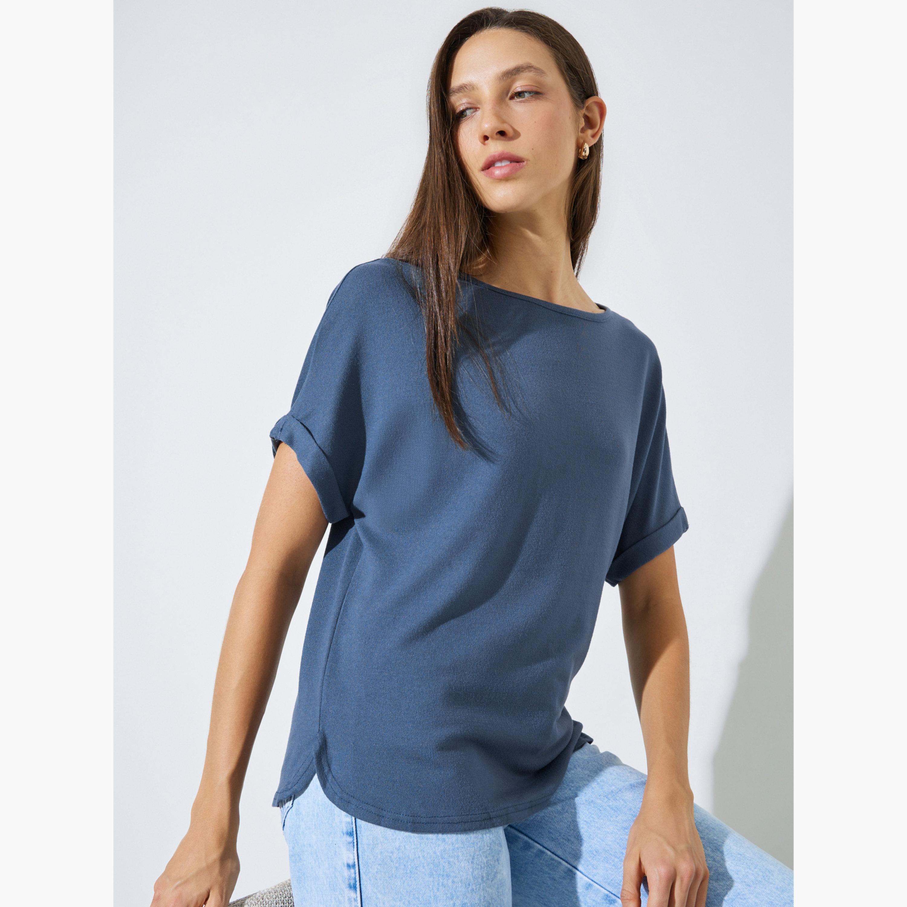 بلوزة محبوكة بأكمام قصيرة سادة-women-clothing-shirtsandblouses-blouses-image-3